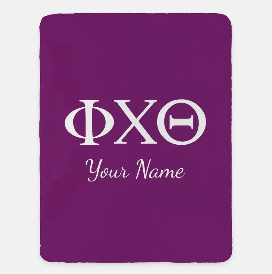 Personalized Phi Chi Theta XL 60x80 Sherpa Throw Blanket Purple Throw Blankets