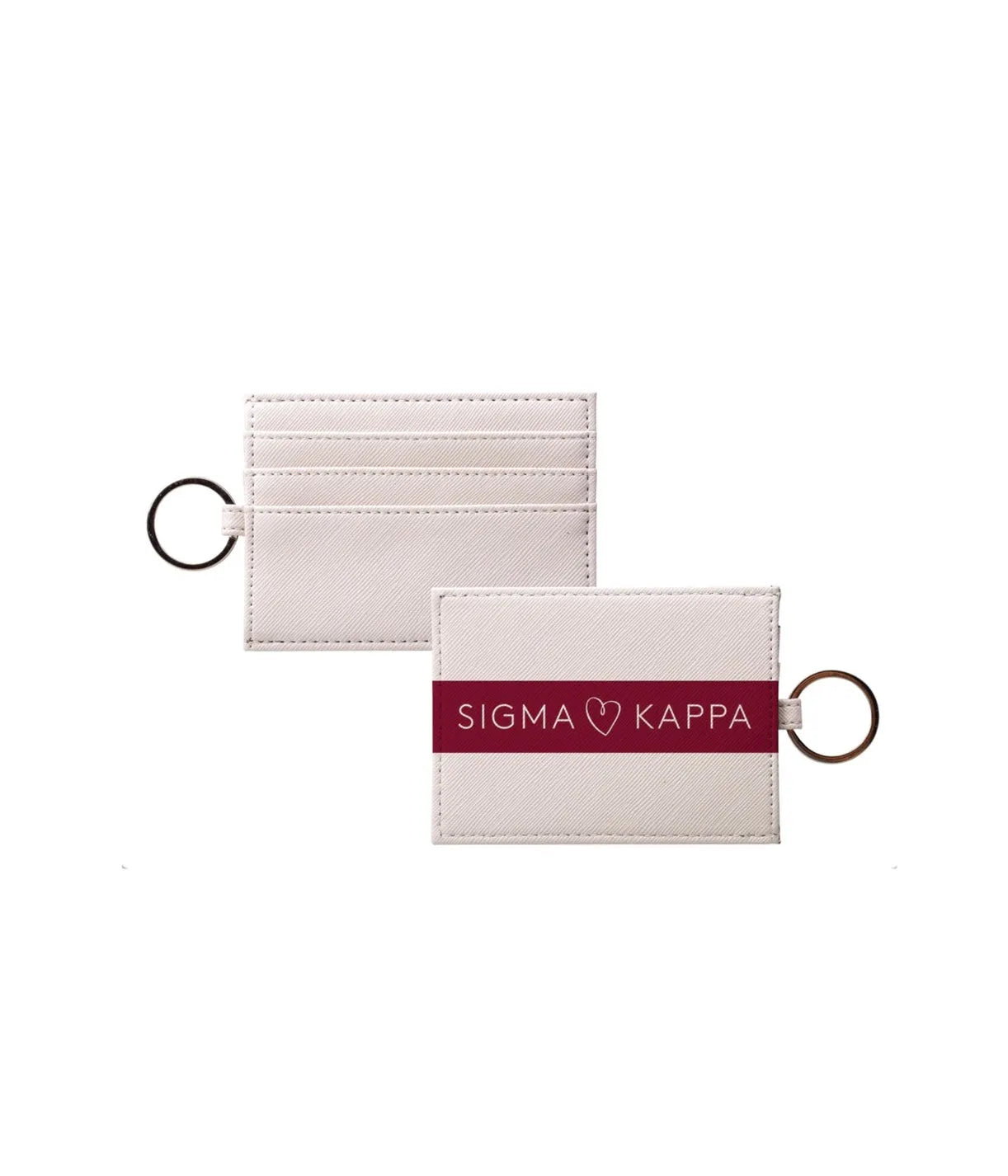 Sigma Kappa Vegan Saffiano Leather Keychain Card Holder - Modern Stripe Maroon Travel Wallet