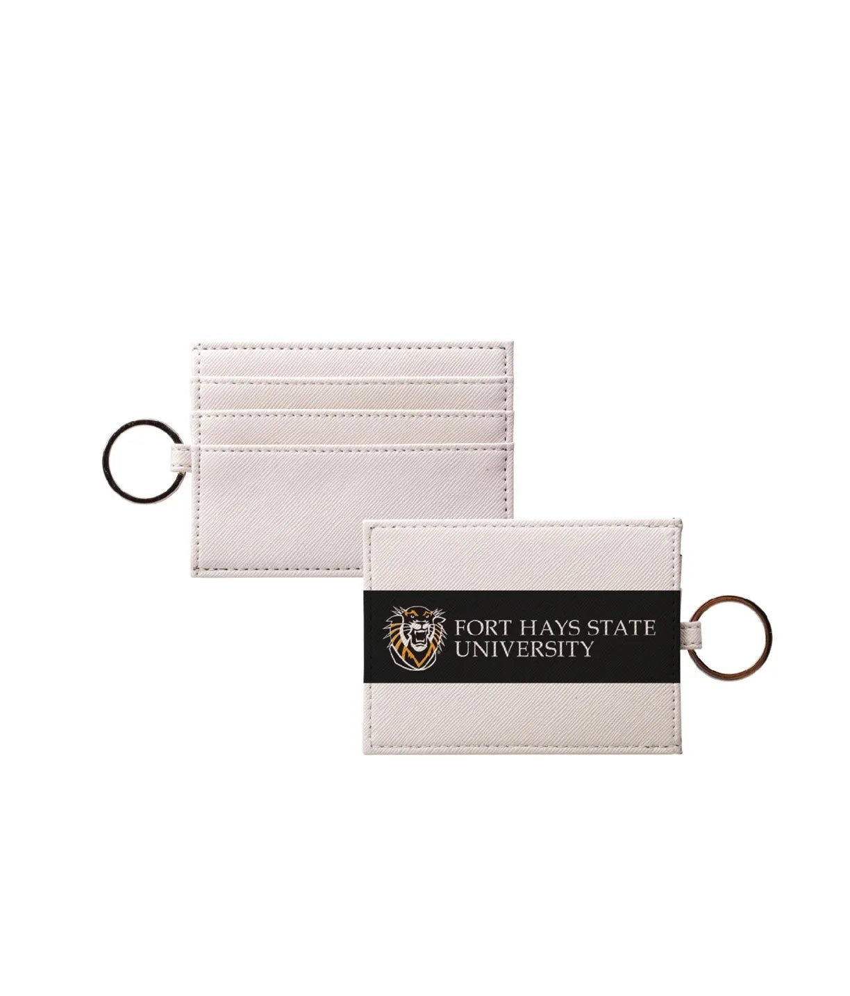 Fort Hays State University Vegan Saffiano Leather Keychain Cardholder - Modern Stripe Traditional Travel Wallet