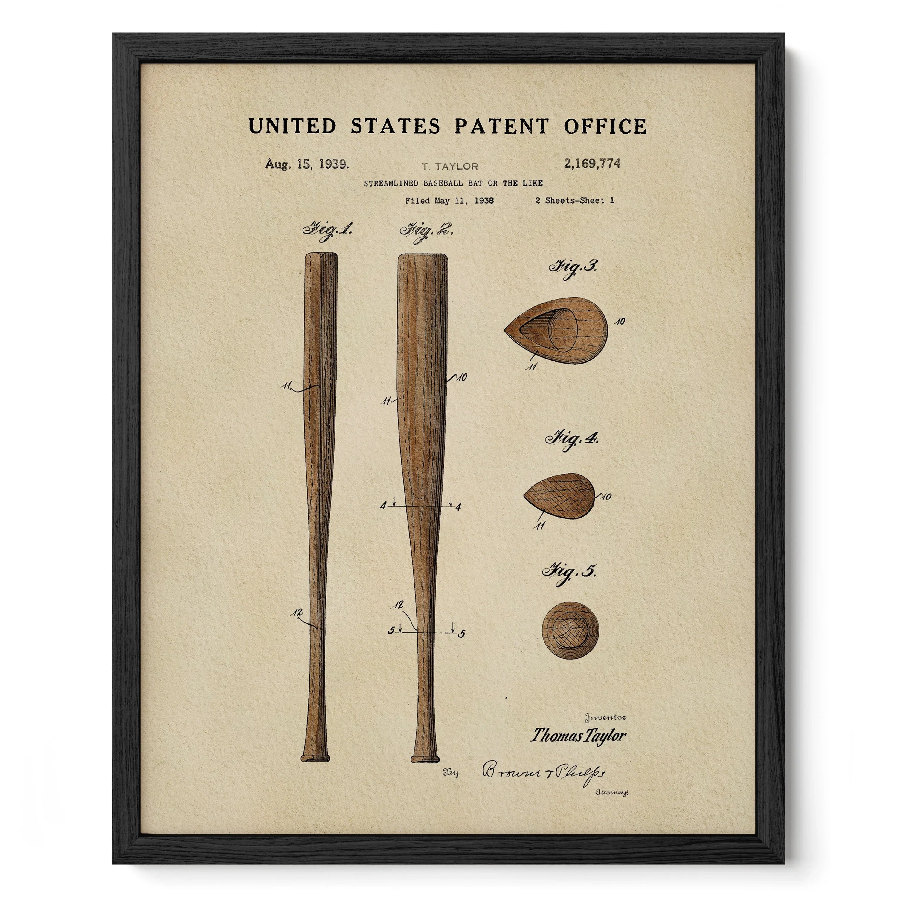 Baseball Bat US Patent Art Print | Sports-Themed Wall Art | Dorm Decor for Guys | Campus Greek Fit