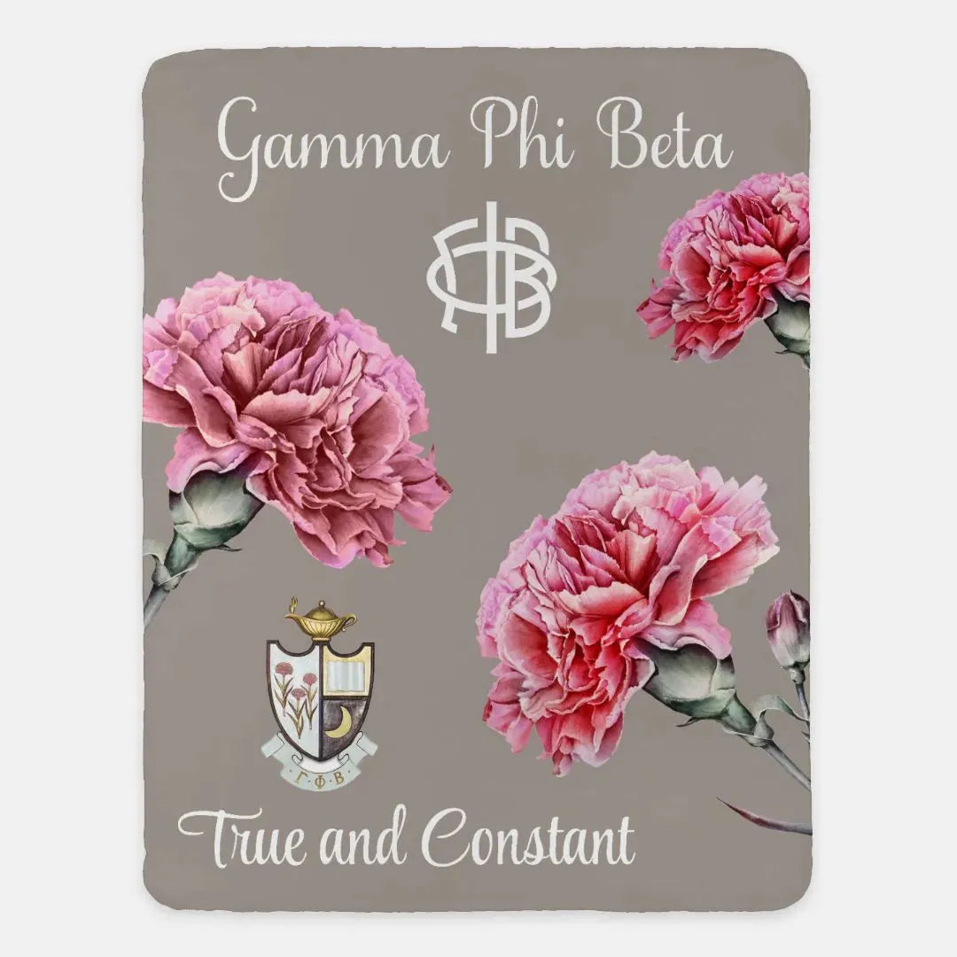 Gamma Phi Beta XL 60x80 Sherpa Throw Blanket - Bold Carnations Throw Blankets