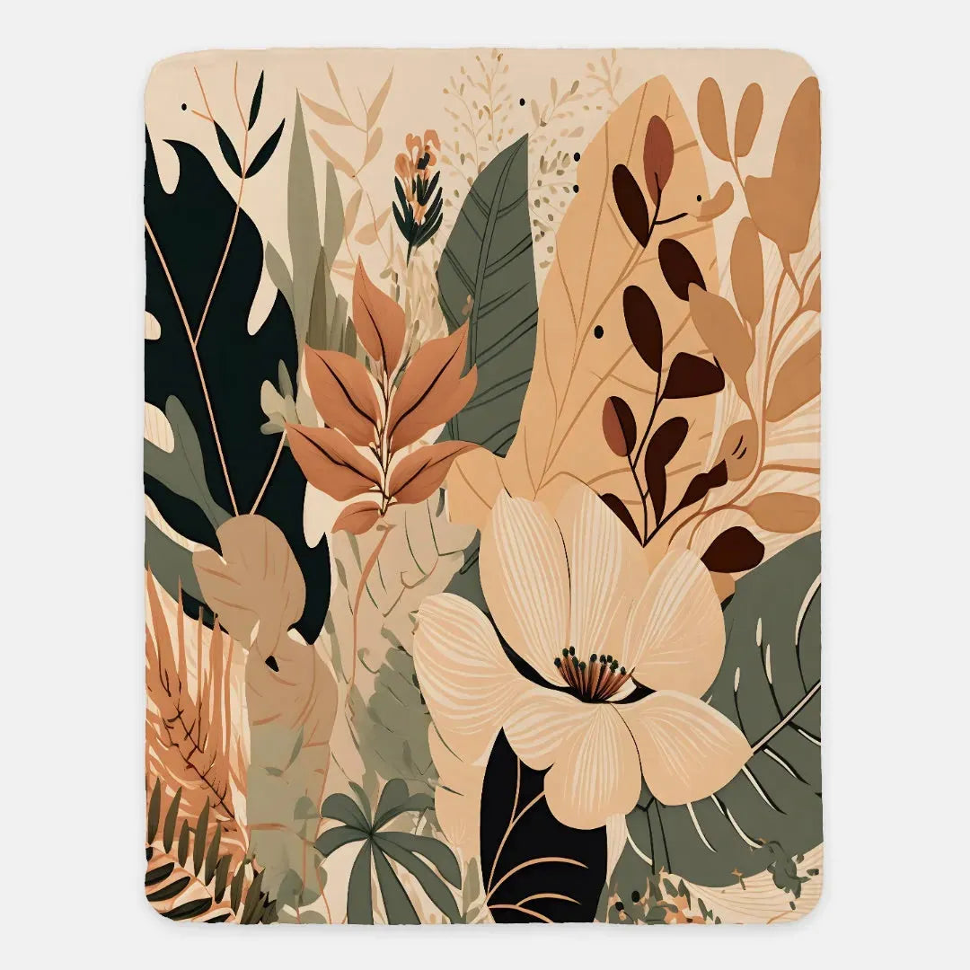 Modern Boho Sherpa Blanket - Botanical Garden - 60"x80" Throw Blankets
