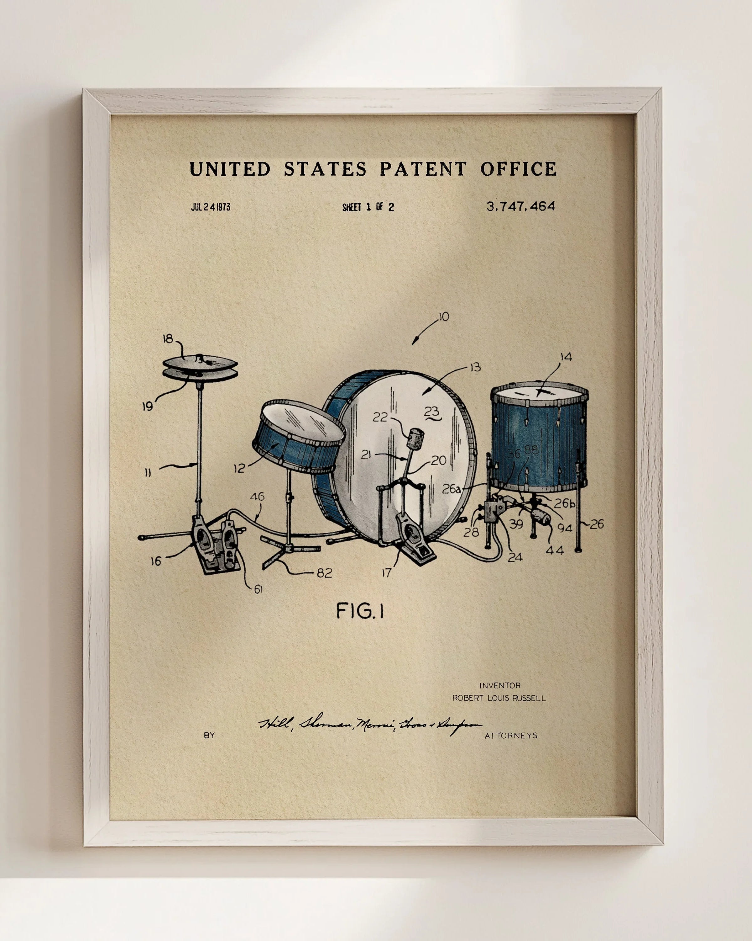 Drumset US Patent Art Print | Music Themed Dorm Decor | Wall Art