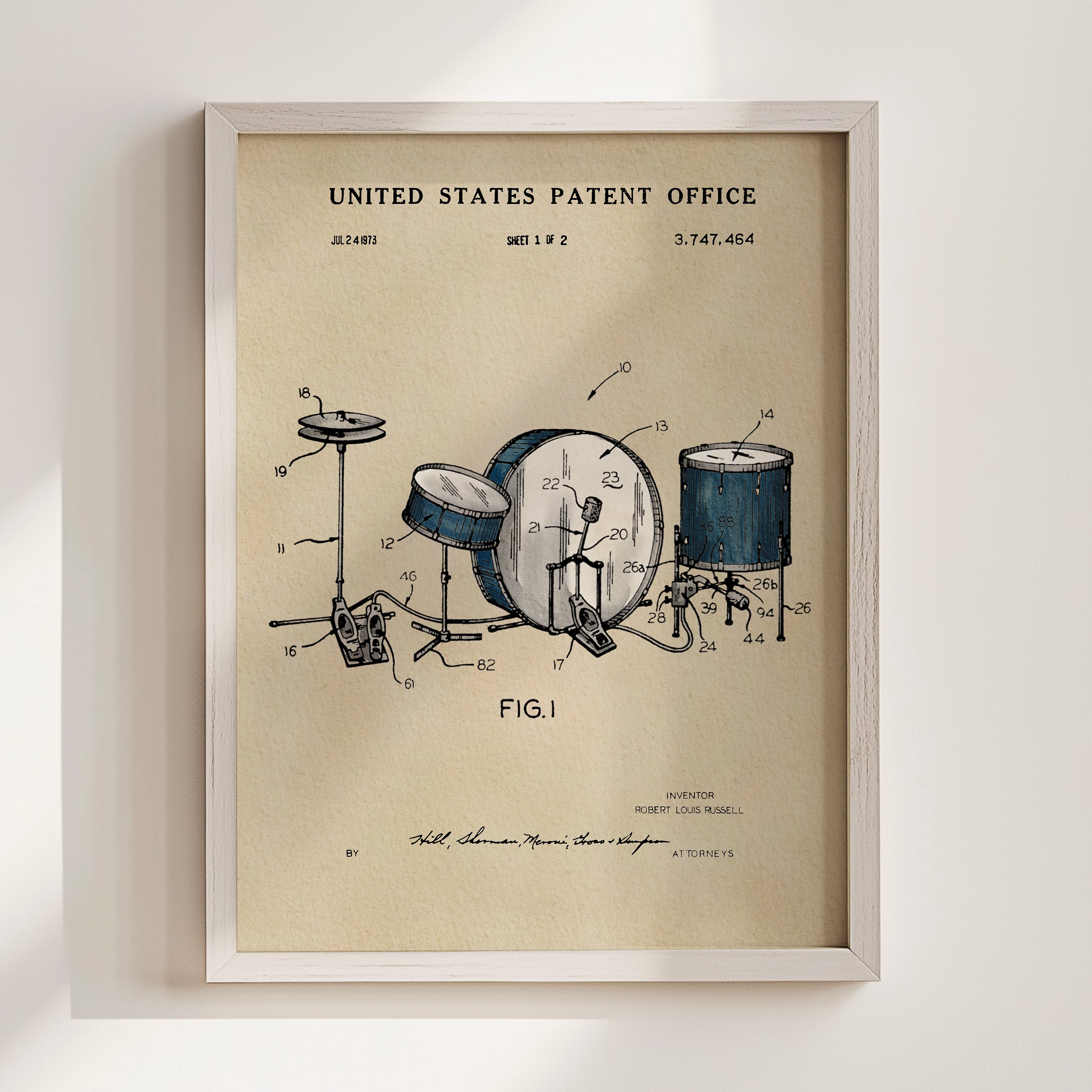 Drumset US Patent Art Print | Music Themed Dorm Decor | Wall Art