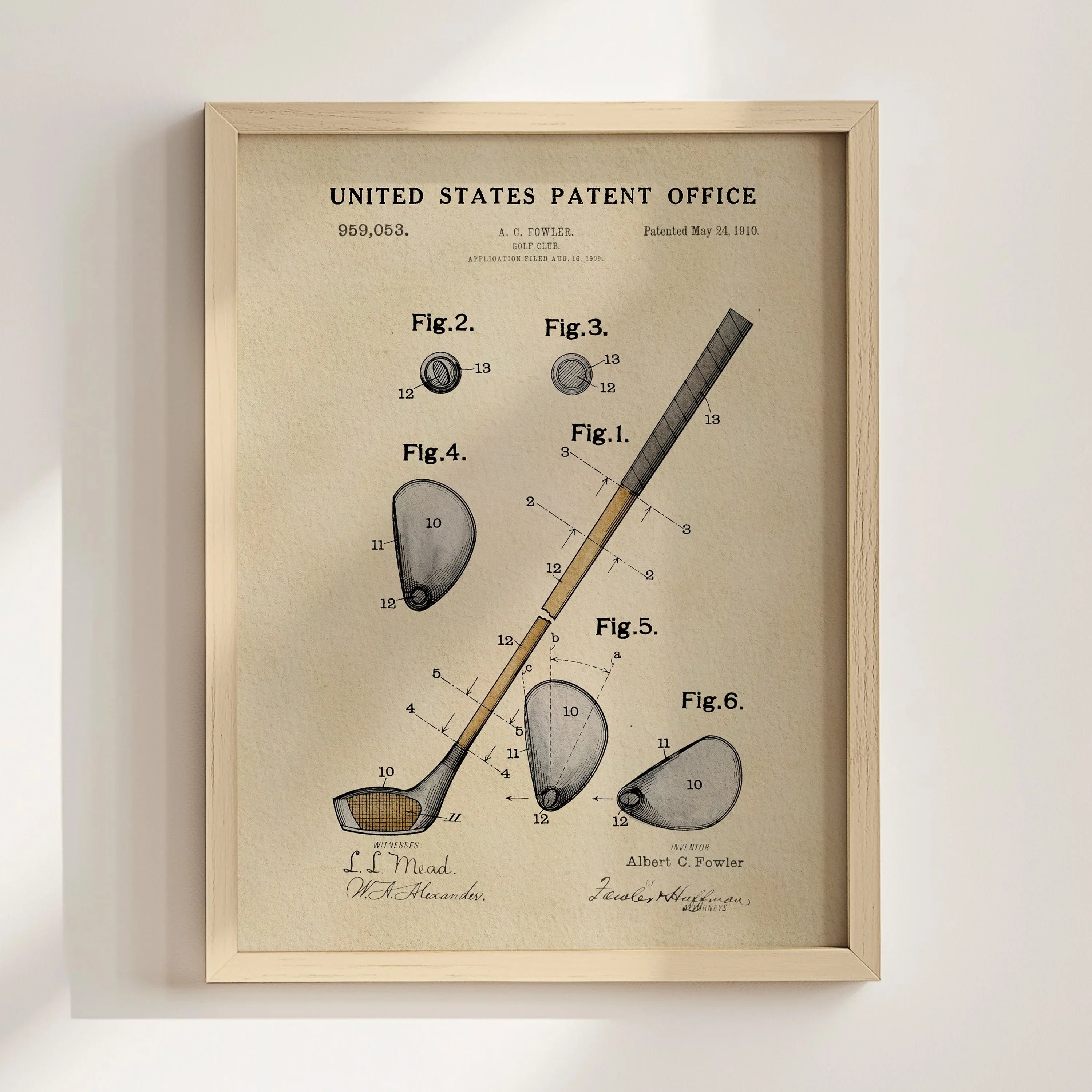 Golf Club US Patent Art Print | Sports Themed Dorm Decor | Campus Greek Fit