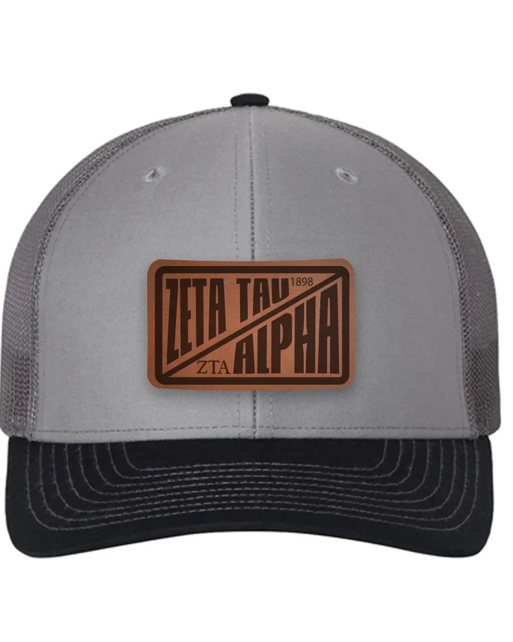Zeta Tau Alpha Richardson 112 Leatherette Patch Trucker Hat - Divide Gray Charcoal Navy Trucker Hat