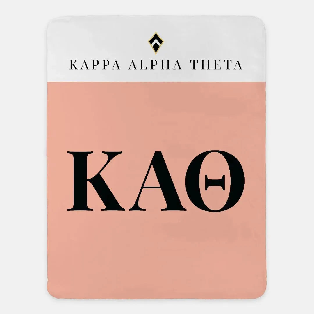 Kappa Alpha Theta XL 60x80 Sherpa Throw Blanket - Pink Wide Band Throw Blankets