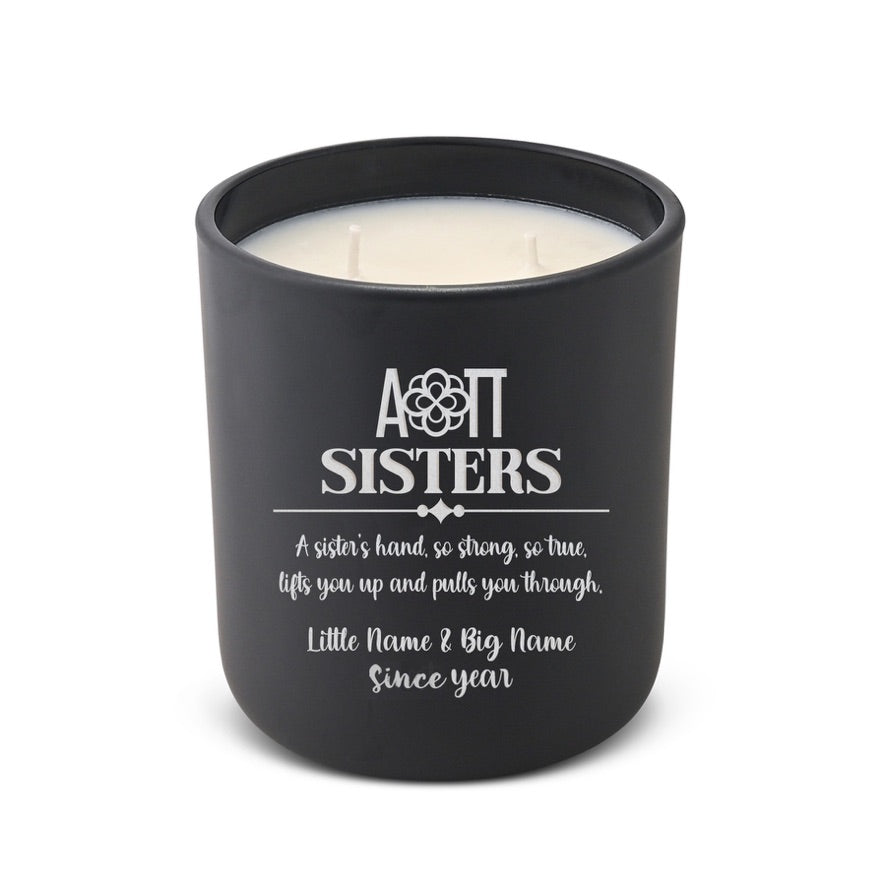 Personalized Alpha Omicron Pi Laser Etched Glow Candle 12 oz. Sisters