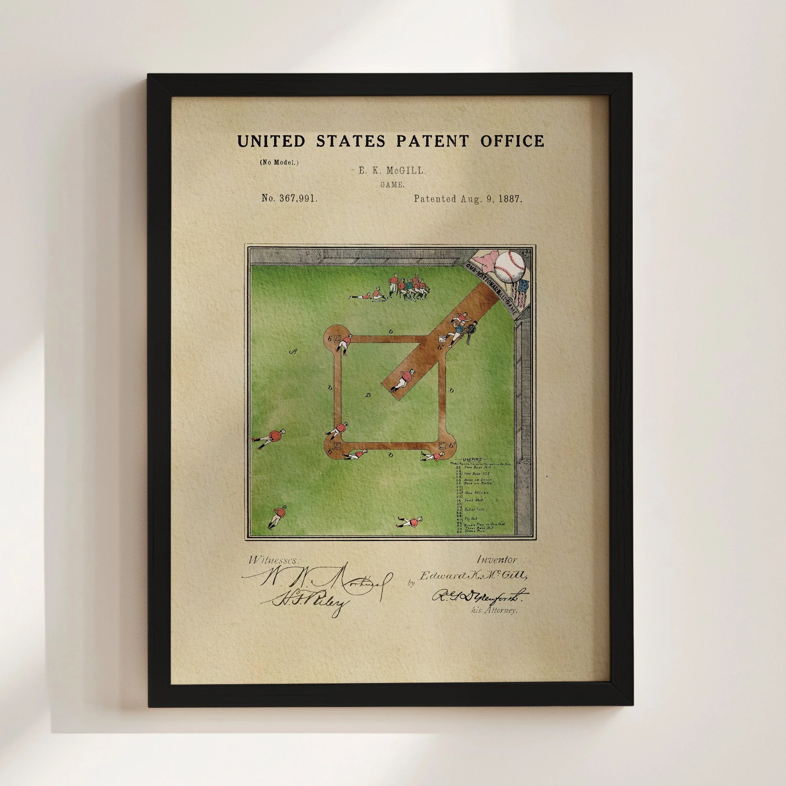 Baseball Field US Patent Art Print | Sports-Themed Dorm Decor | Campus Greek Fit