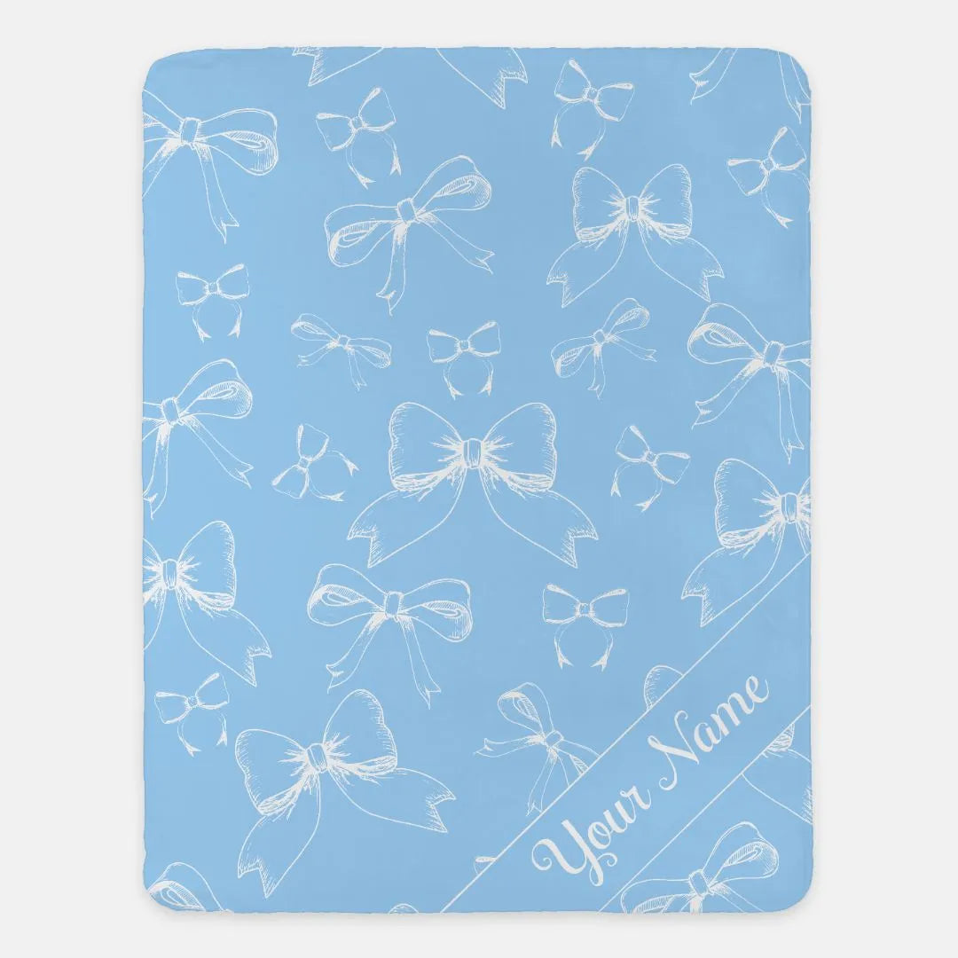 Bows XL 60x80 Sherpa Blanket Light Blue Personalized Throw Blankets