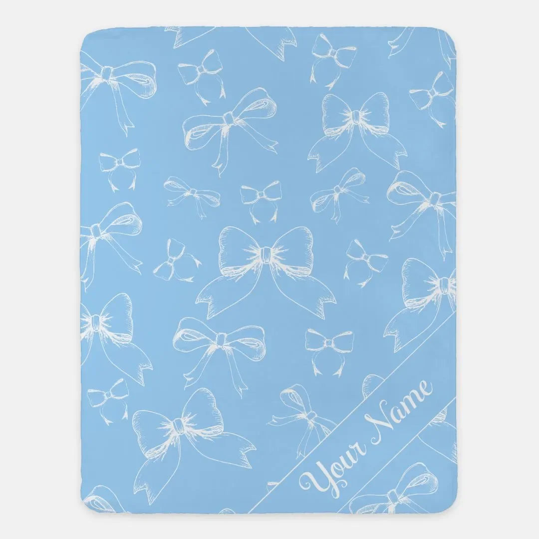 Bows XL 60x80 Sherpa Blanket Light Blue Personalized Throw Blankets