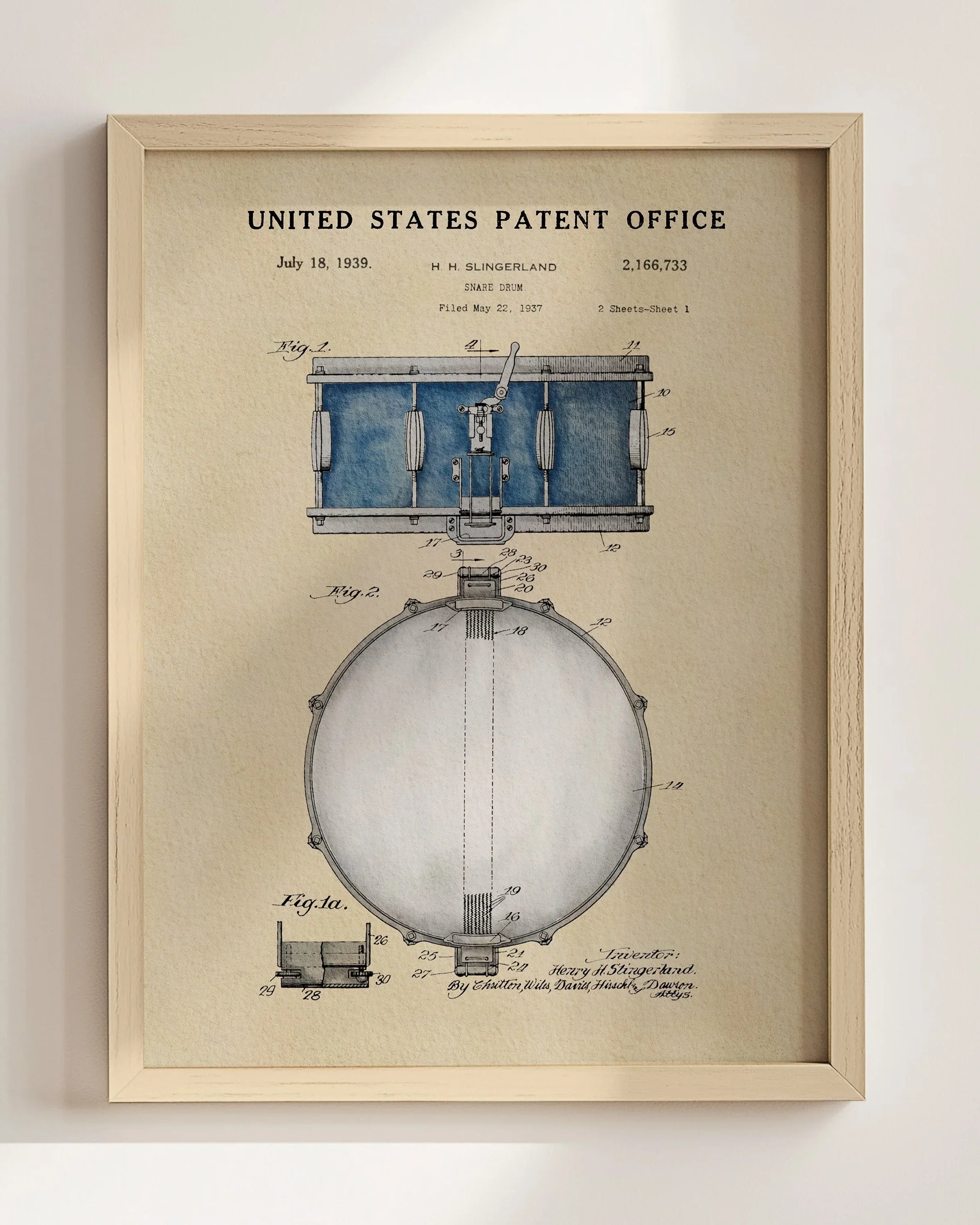 Snare Drum US Patent Art Print | Wall Art | Music-Themed Dorm Decor