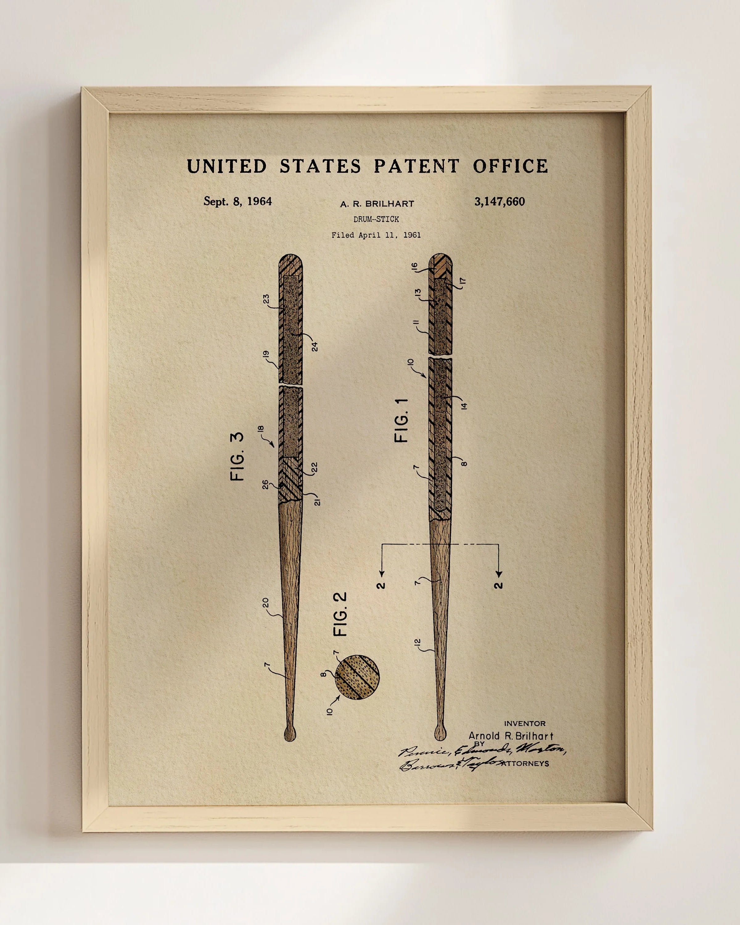 Drumsticks US Patent Art Print | Wall Art | Music Themed Dorm Decor