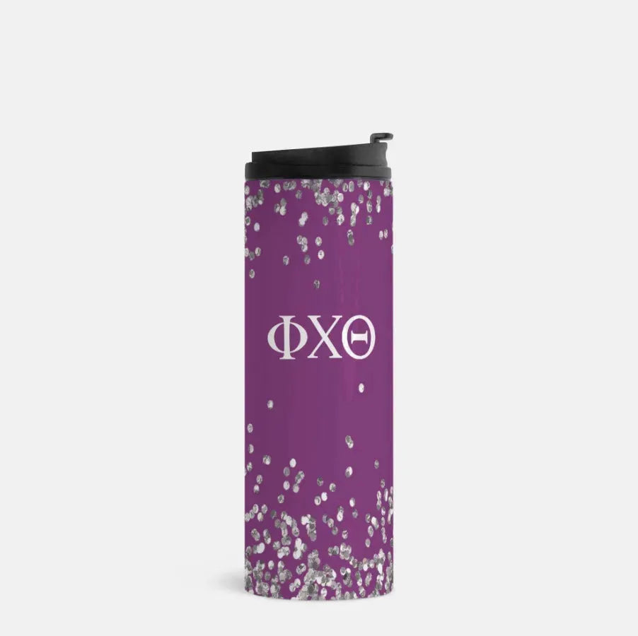 Phi Chi Theta Thermal Tumbler 16 oz. Glitter Purple Drinkware