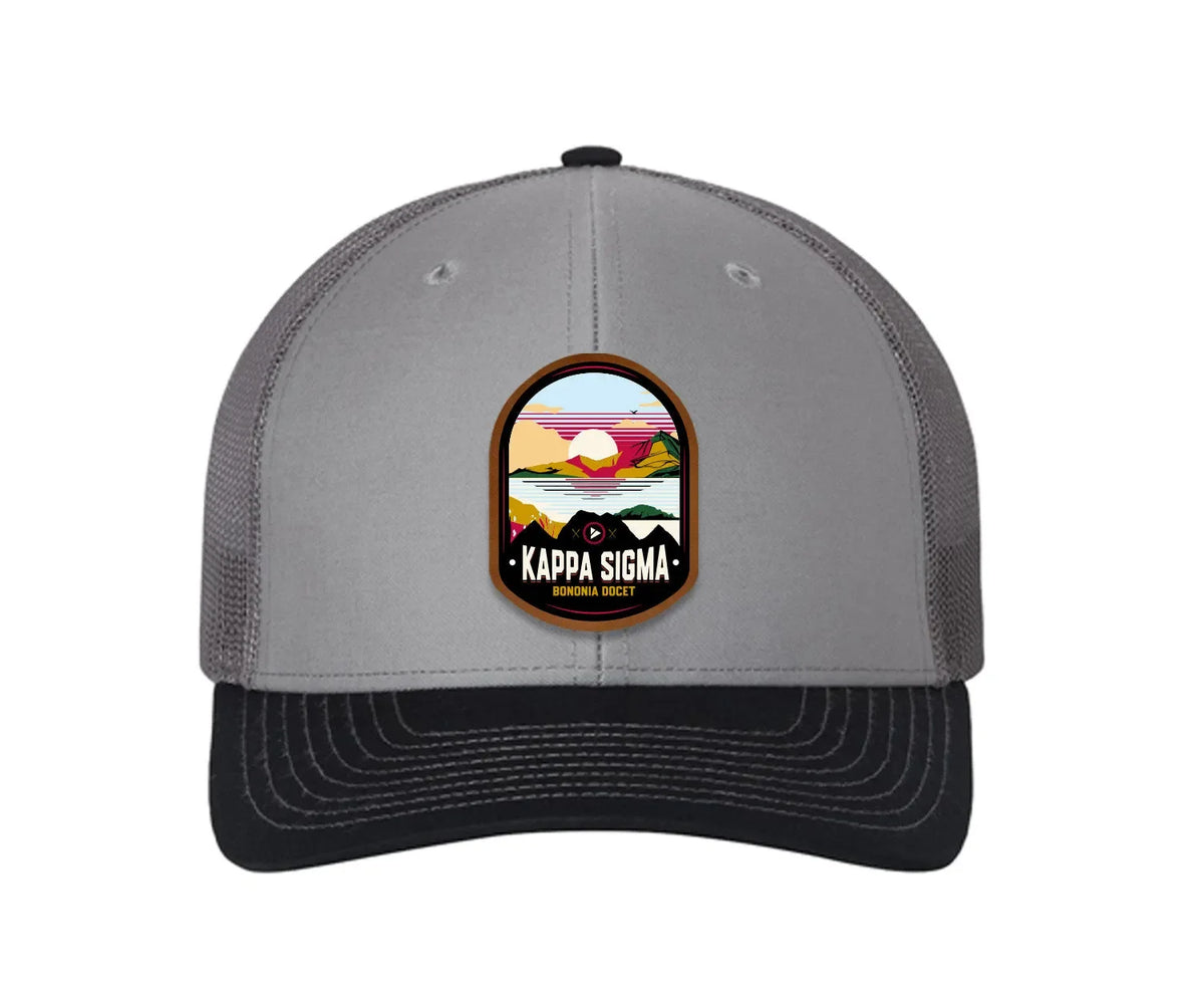 Kappa Sigma Richardson 112 UV Print Leatherette Patch Trucker Hat - Ventura Gray Charcoal Navy Trucker Hat