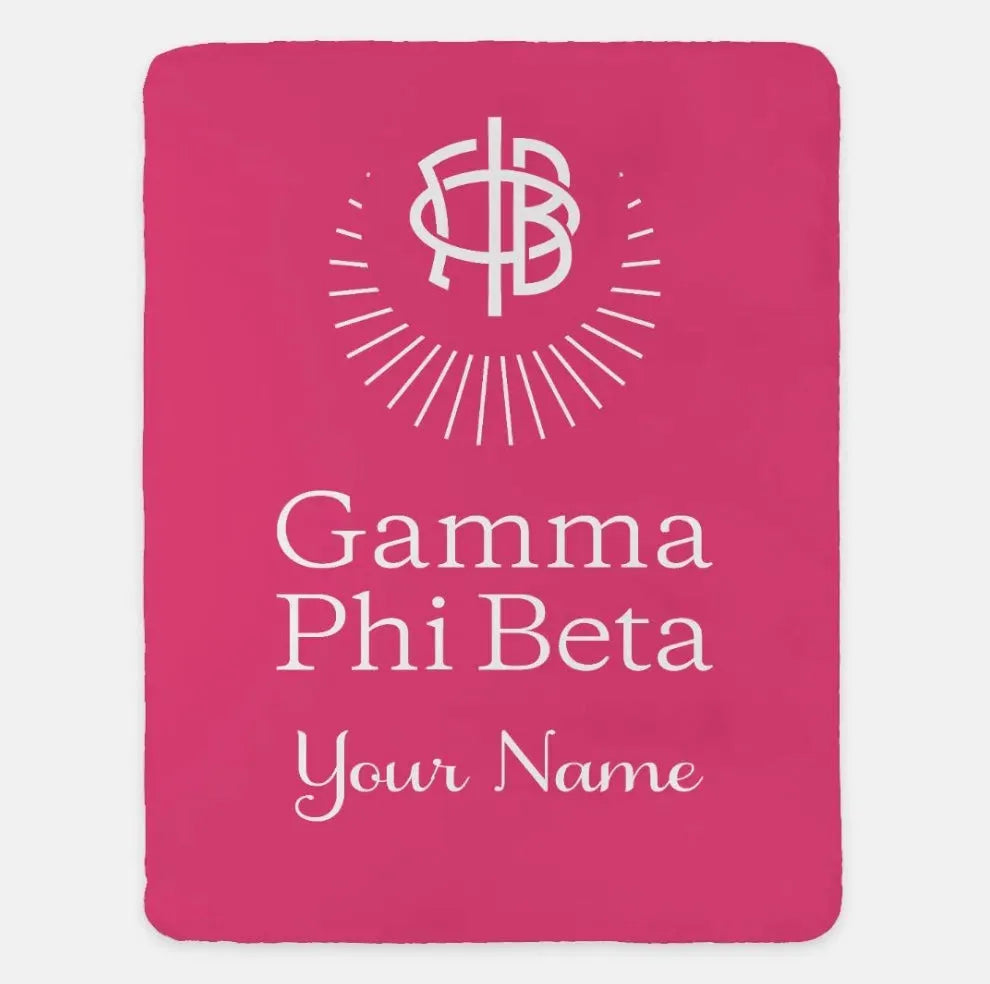 Personalized Gamma Phi Beta XL 60x80 Sherpa Throw Blanket Carnation Throw Blankets