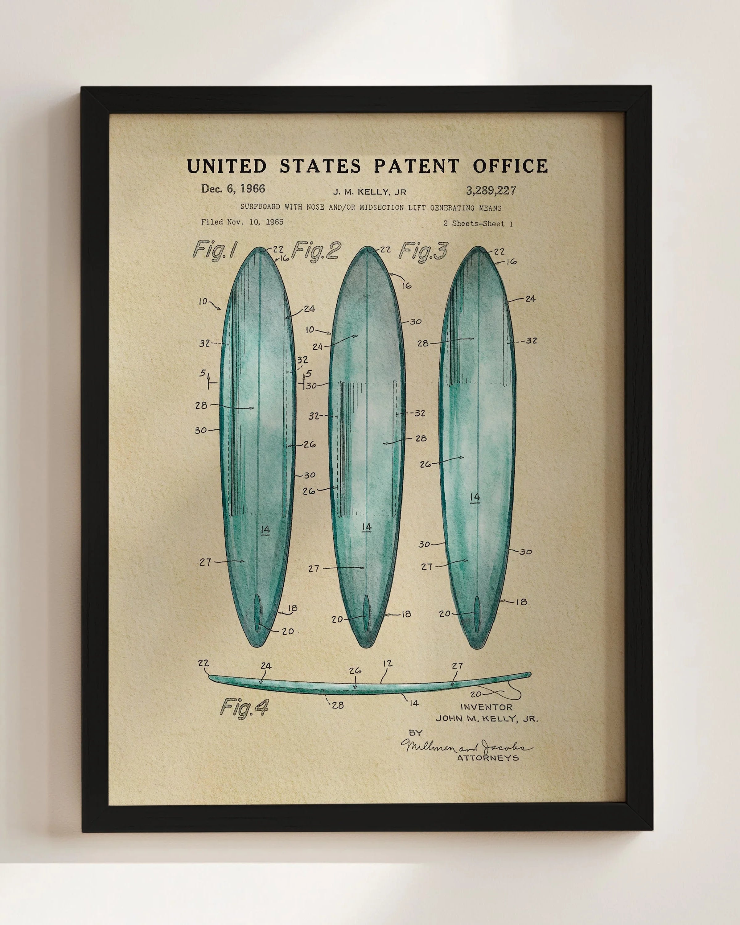 Surfboards US Patent Wall Art Print | Coastal Theme Dorm Decor - Campus Greek Fit