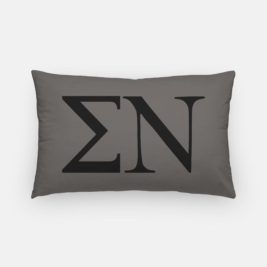 Sigma Nu Lumbar Pillow Cover - Greek Letters Gray Black Pillow Covers