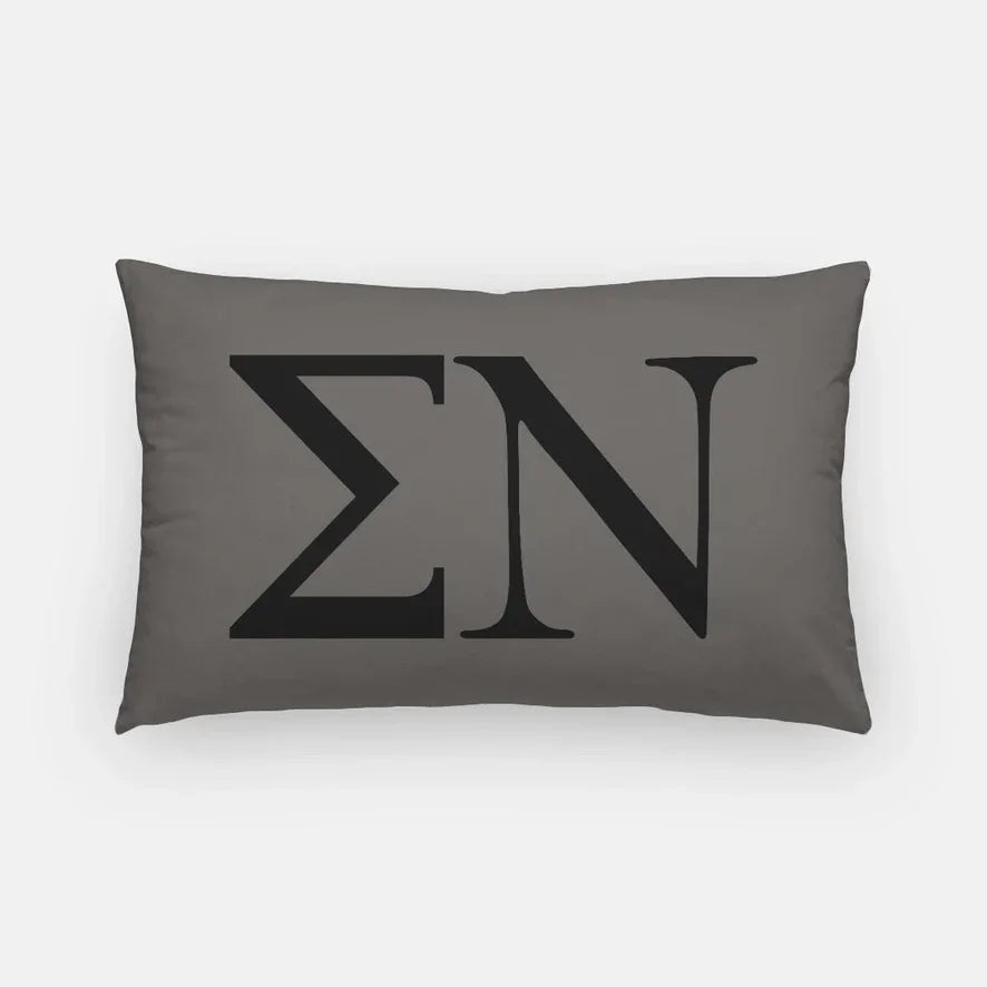 Sigma Nu Lumbar Pillow Cover - Greek Letters Gray Black Pillow Covers