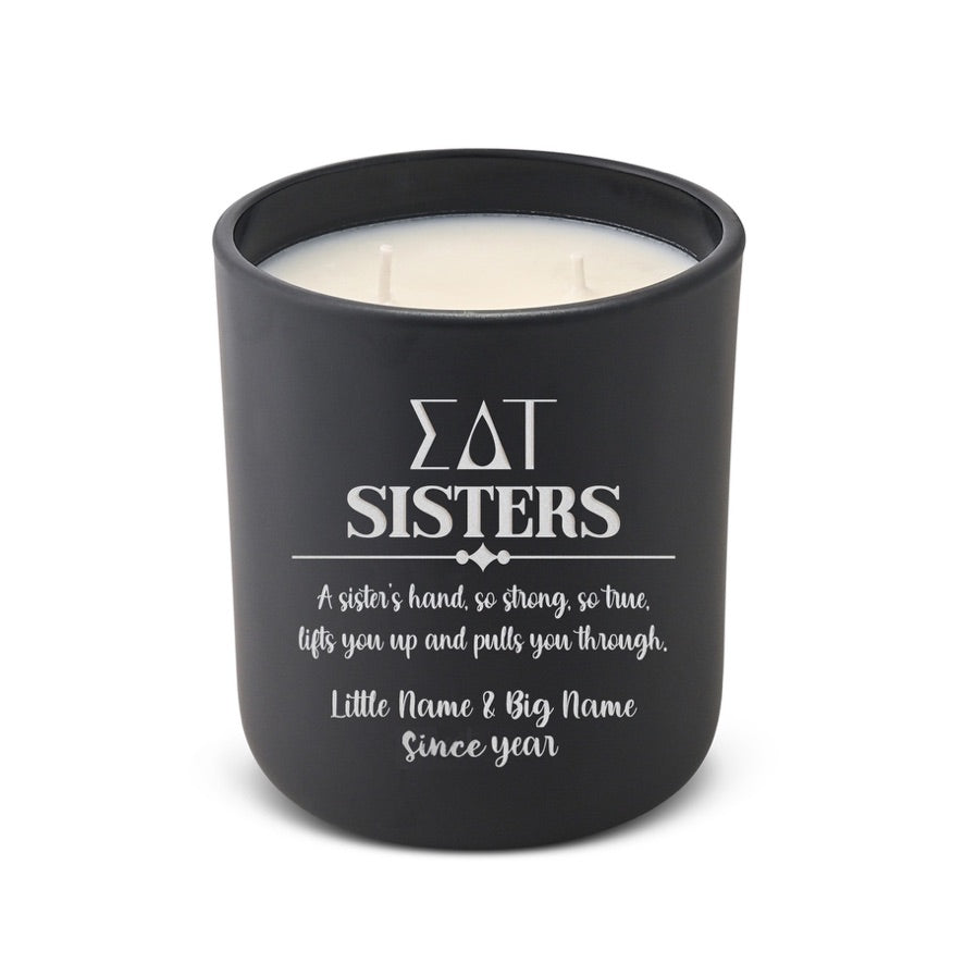 Personalized Sigma Delta Tau Laser Engraved Candle 12 oz. Sisters