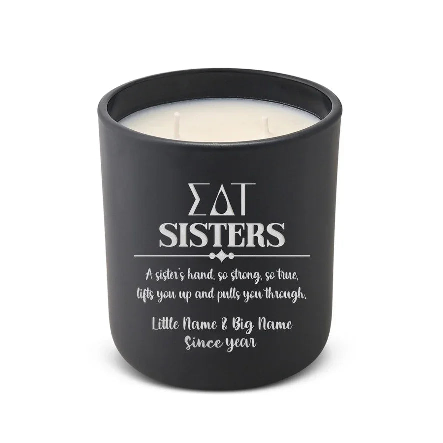 Personalized Sigma Delta Tau Laser Engraved Candle 12 oz. Sisters