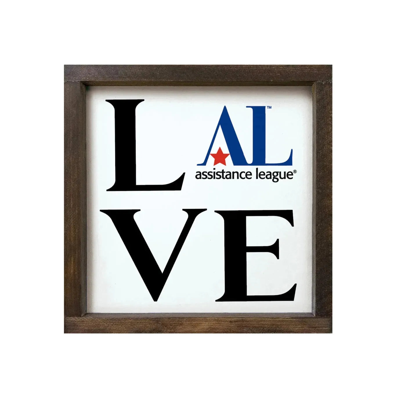 Assistance League 12x12 Wood Framed Sign - LOVE Walnut Stain Wall Art & Signs