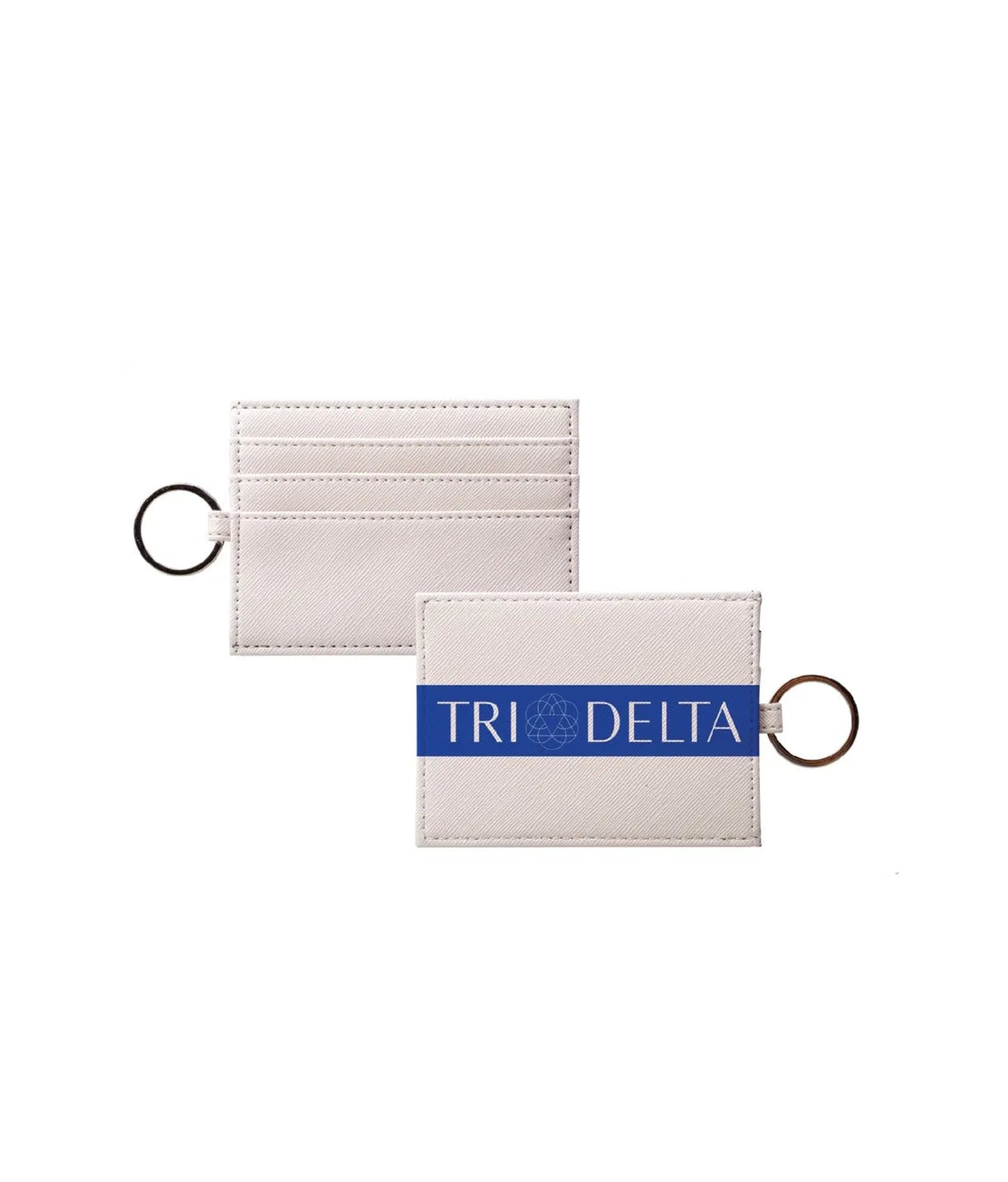 Tri Delta Vegan Saffiano Leather Keychain Card Holder - Modern Stripe Travel Wallet
