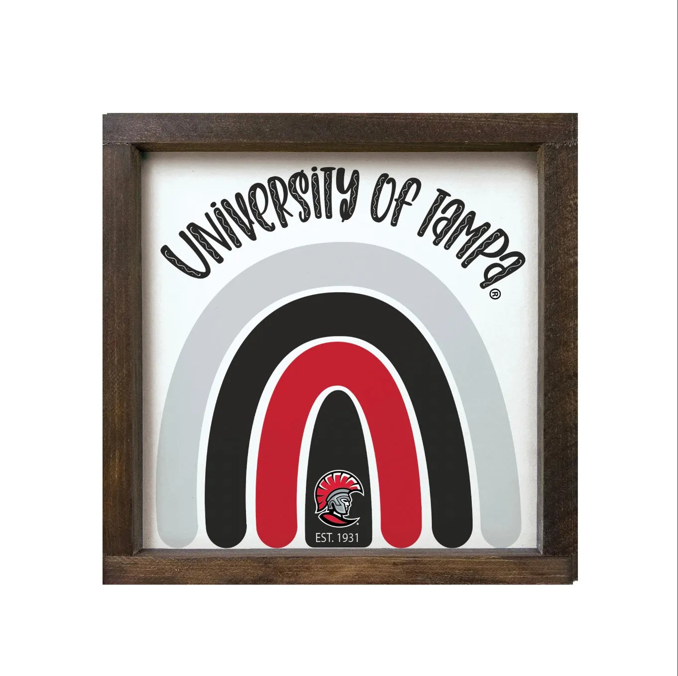 University of Tampa Sign - Rainbow - 12"x12" Walnut Stain Wall Art & Signs