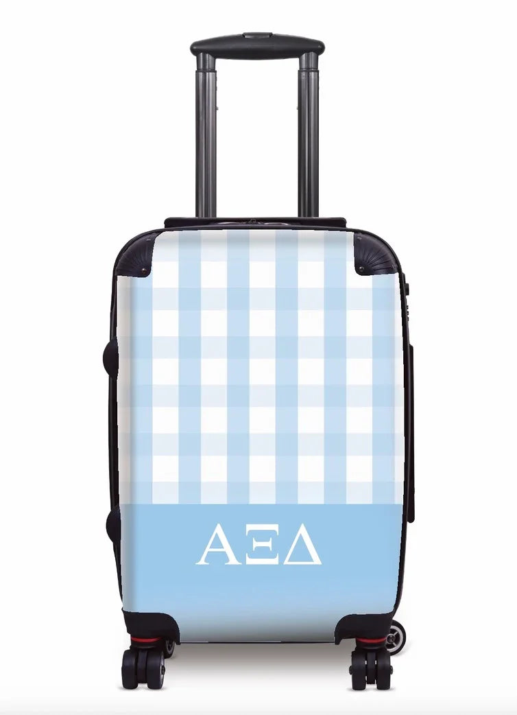 Alpha Xi Delta Carry-on Suitcase - Gingham Griffin Blue Suitcases