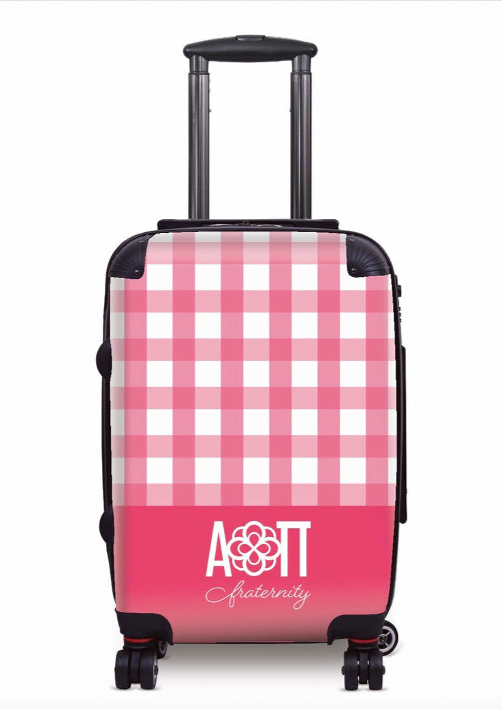 Alpha Omicron Pi Carry-on Suitcase - Gingham Pink Suitcases