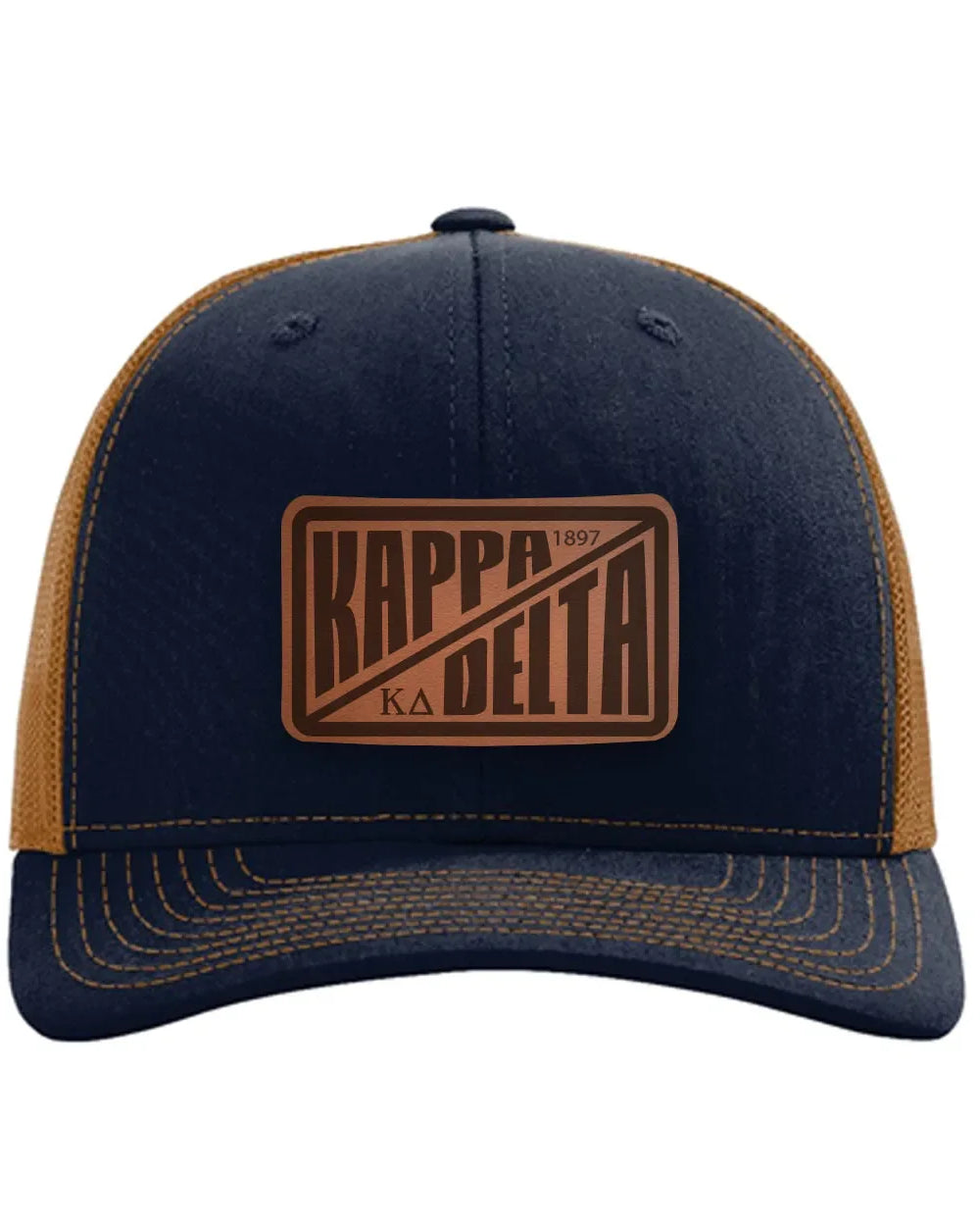 Kappa Delta Richardson 112 Leatherette Patch Trucker Hat - Divide Navy Caramel Trucker Hat