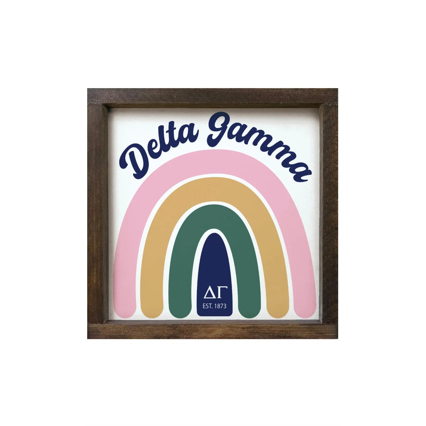 Delta Gamma 12x12 Rainbow Wood Framed Sign Walnut Stain Wall Art & Signs