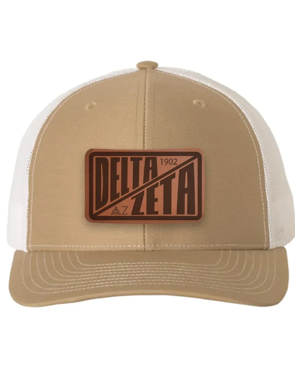 Delta Zeta Richardson 112 Leatherette Patch Trucker Hat - Divide Khaki White Trucker Hat
