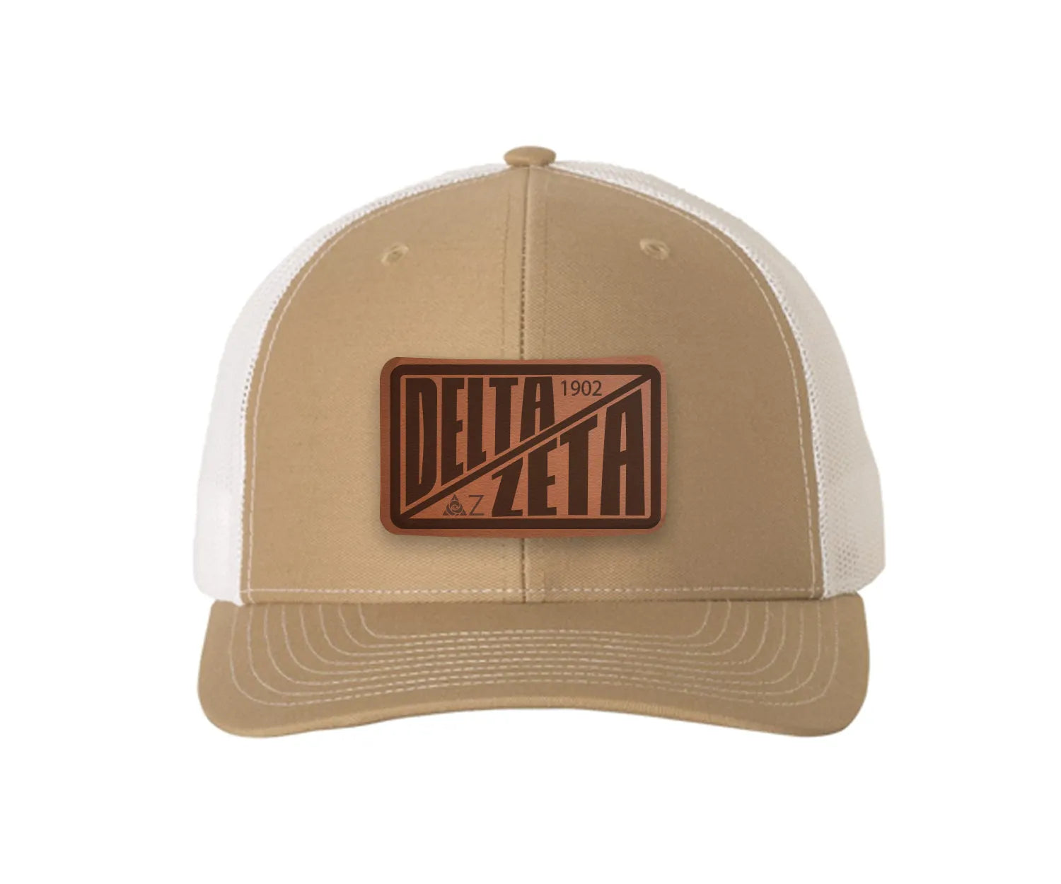 Delta Zeta Richardson 112 Leatherette Patch Trucker Hat - Divide Khaki White Trucker Hat
