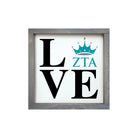 Zeta Tau Alpha "LOVE" Framed Sign - 12"x12" Weathered Gray Wall Art & Signs