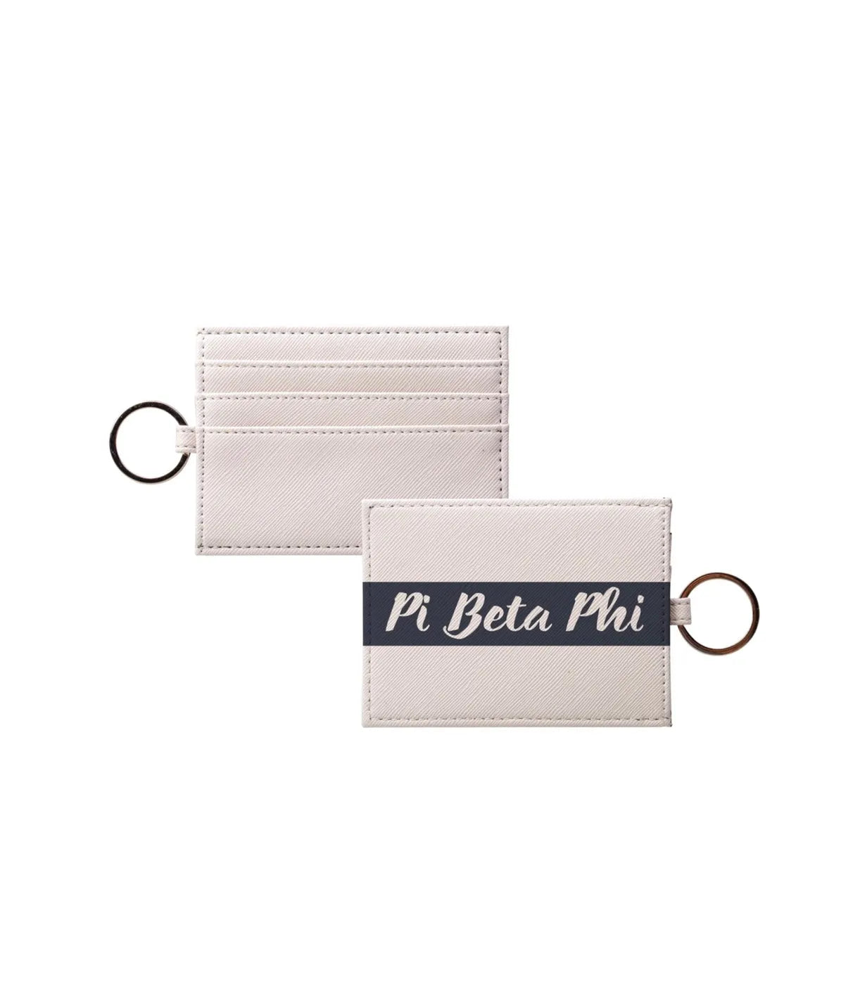 Pi Beta Phi Vegan Saffiano Leather Keychain Card Holder - Modern Stripe Gray Travel Wallet