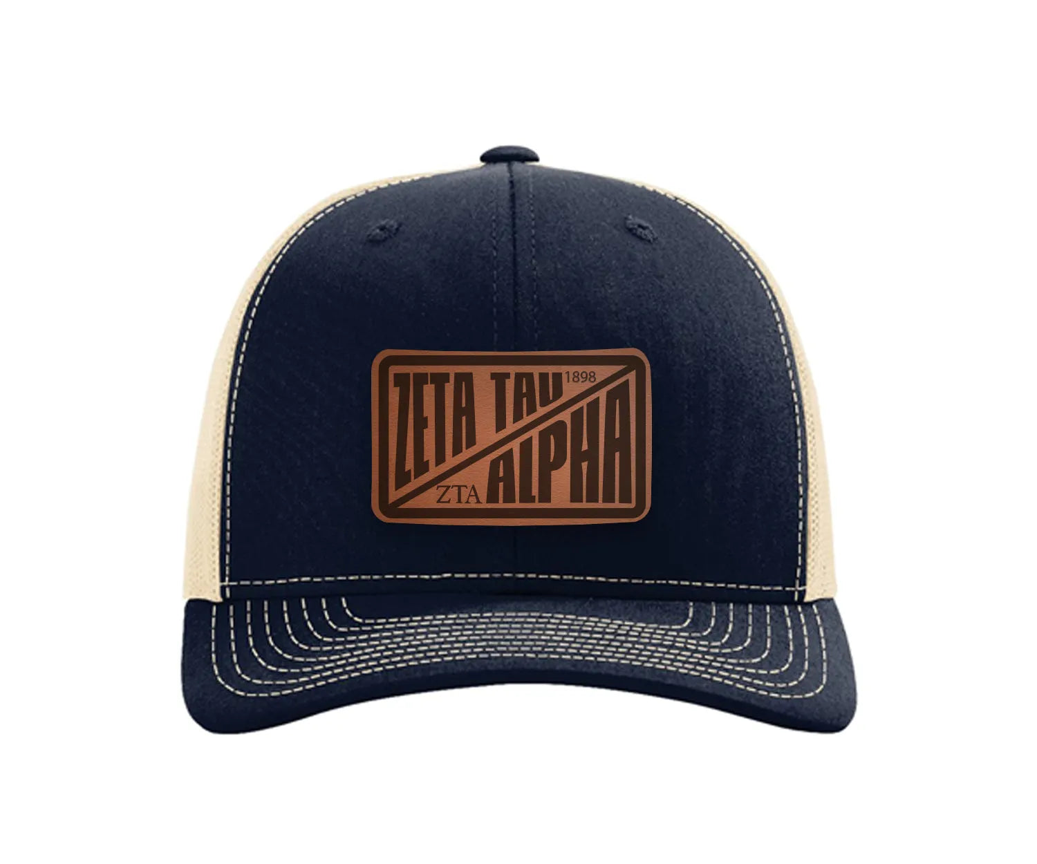 Zeta Tau Alpha Richardson 112 Leatherette Patch Trucker Hat - Divide Navy Khaki Trucker Hat