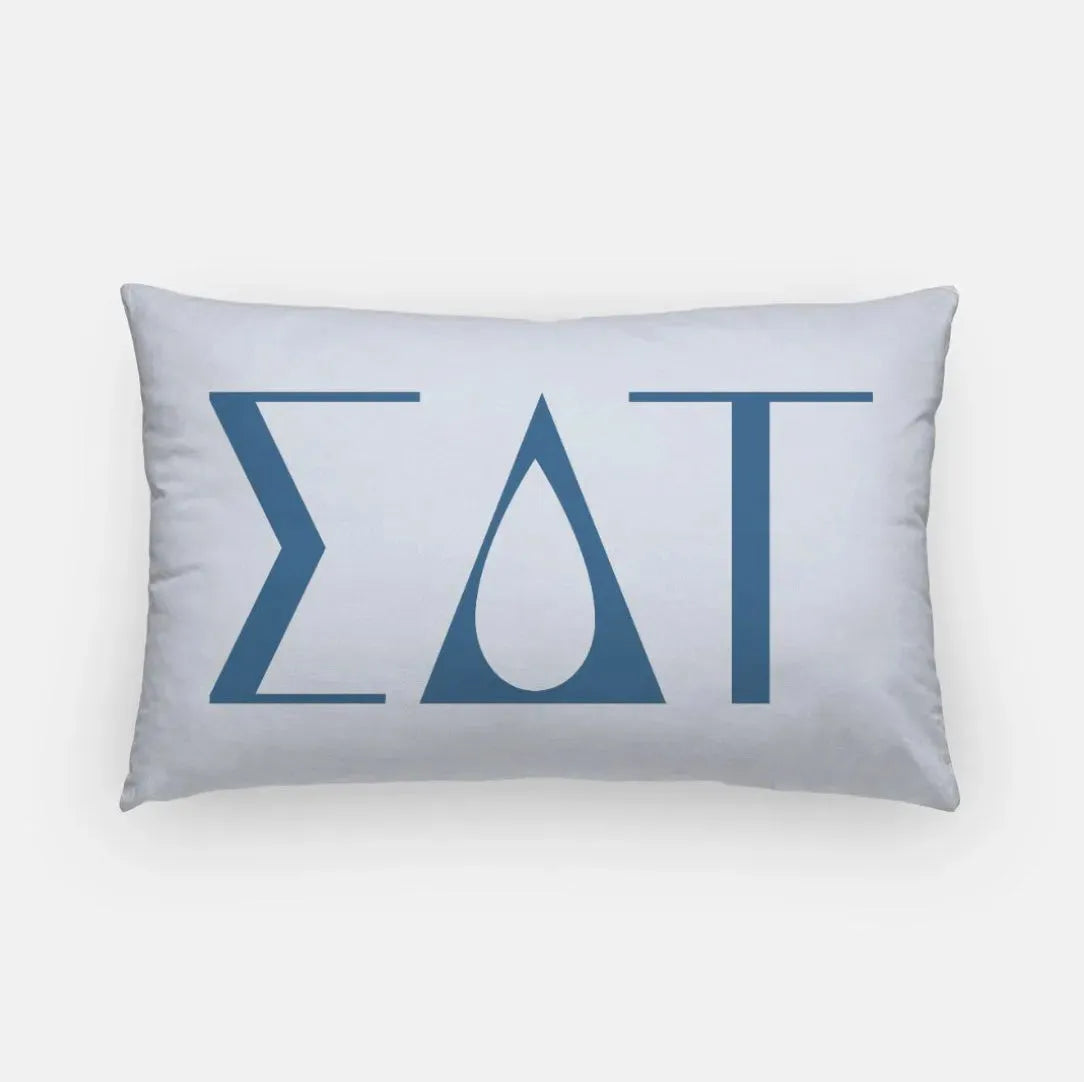 Sigma Delta Tau Lumbar Pillow Cover - Knockout Greek Letters Powder Blue Pillow Covers