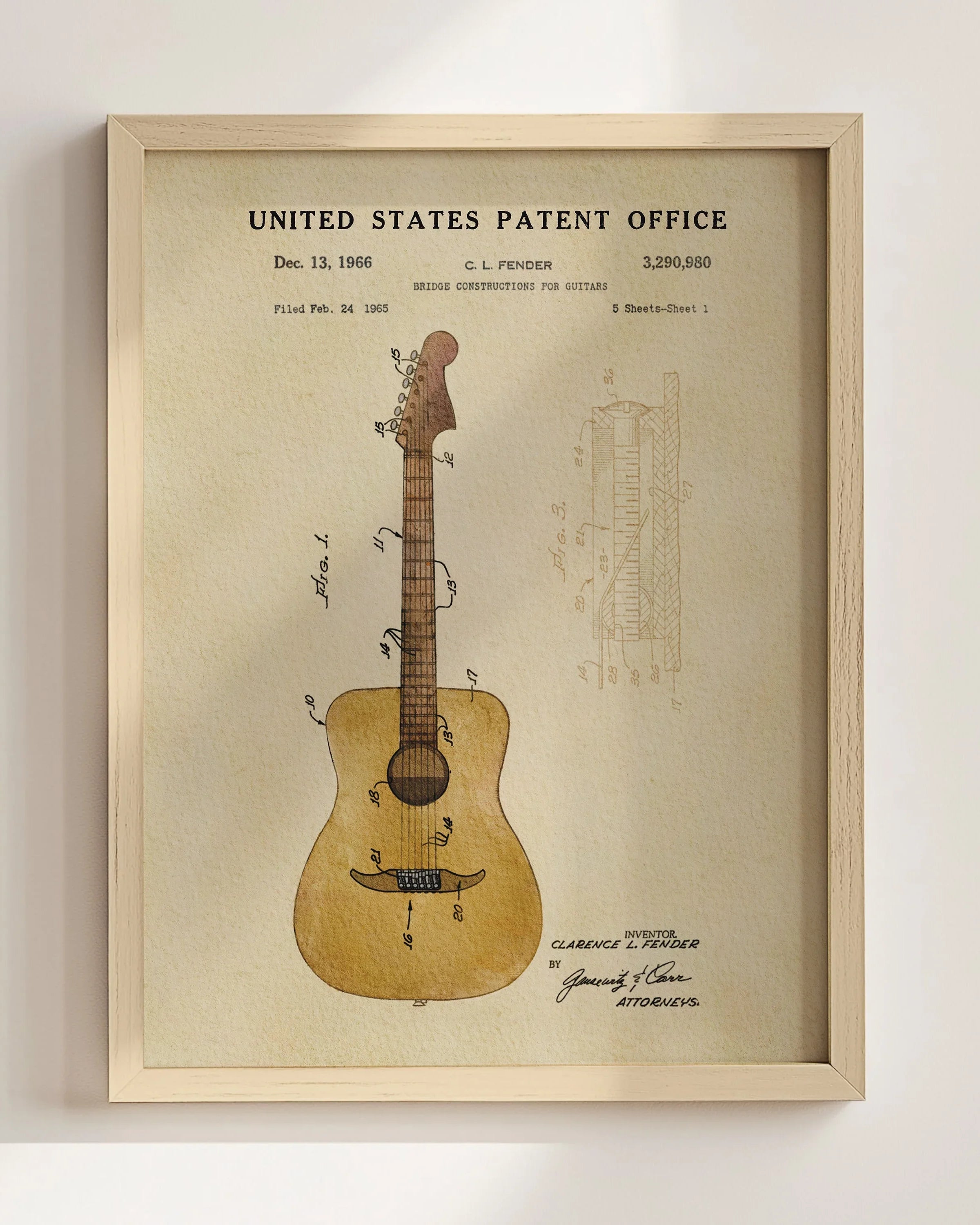 Acoustic Guitar US Patent Art Print | Music Themed Dorm Decor