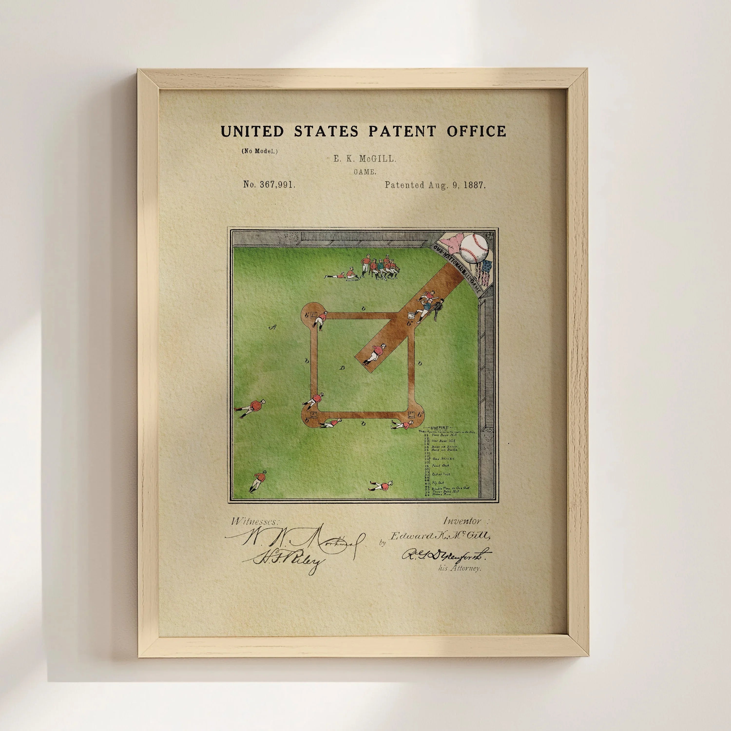 Baseball Field US Patent Art Print | Sports-Themed Dorm Decor | Campus Greek Fit