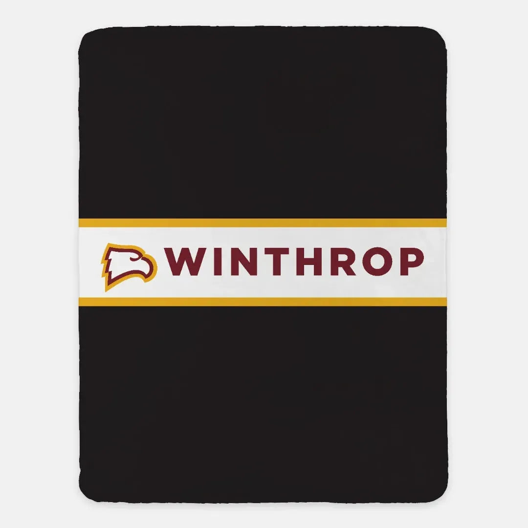 Winthrop University XL 60x80 Sherpa Throw Blanket - Center Band Throw Blankets