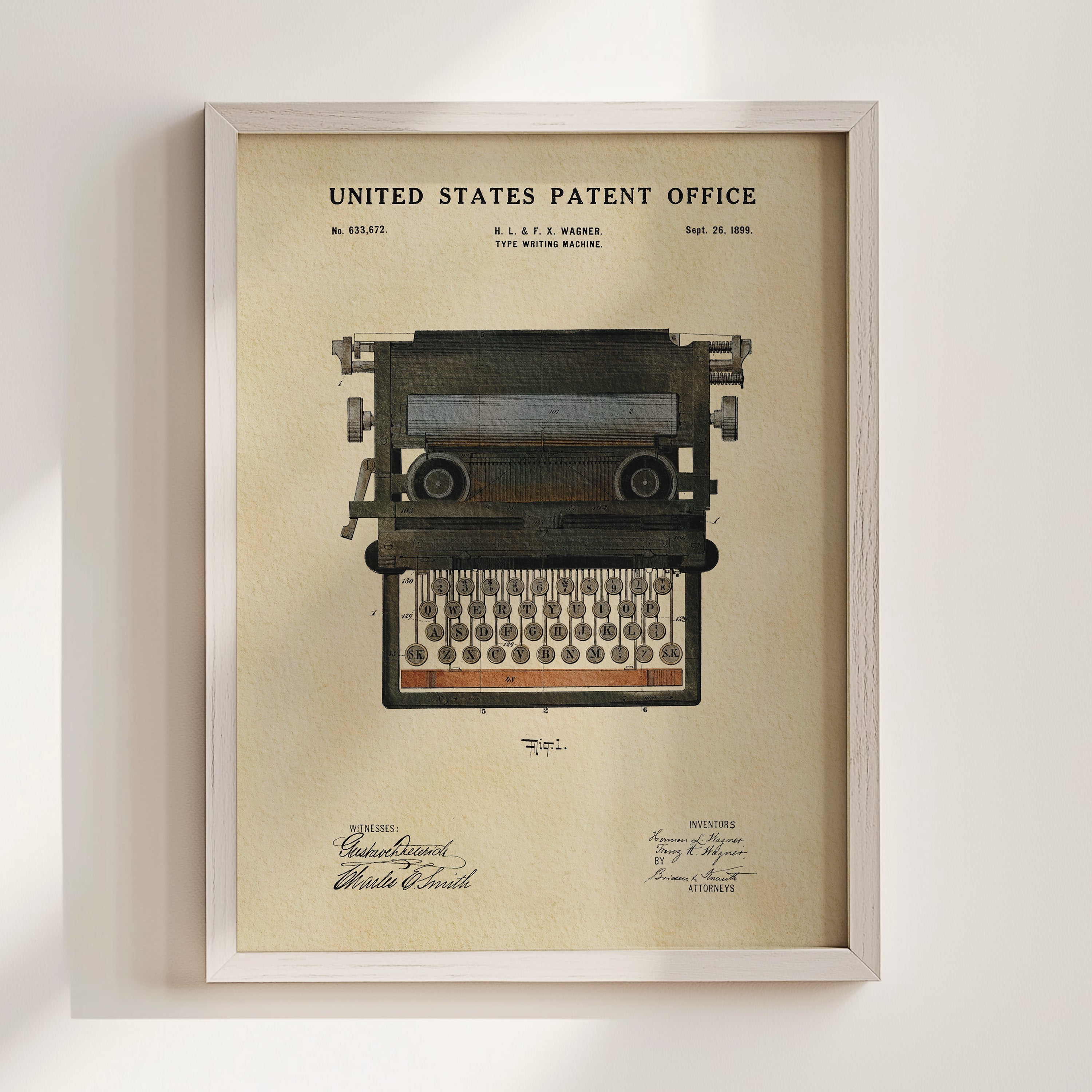 Vintage Typewriter US Patent Wall Art | Writer Enthusiast Dorm Decor | Campus Greek Fit