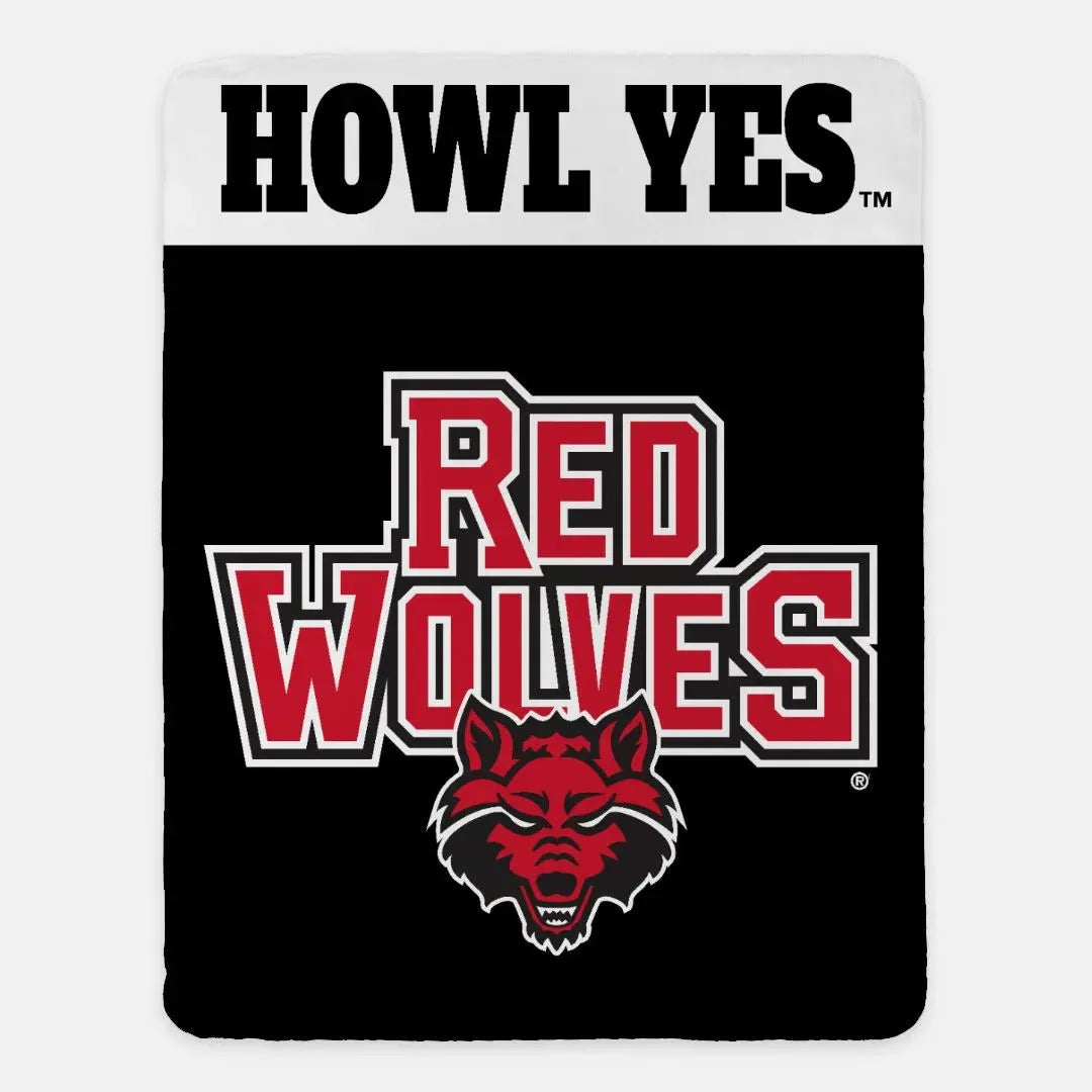 Arkansas State XL 60x80 Sherpa Throw Blanket - Howl Yes! Throw Blankets