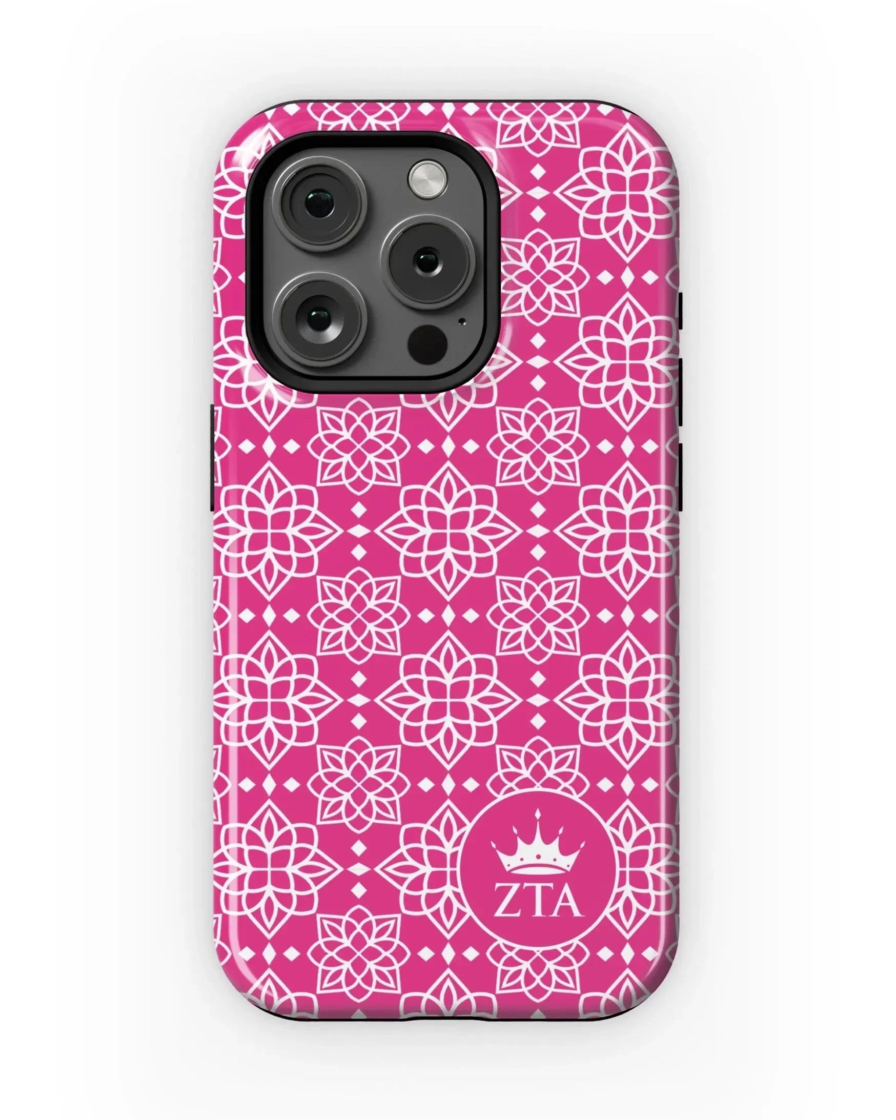 Zeta Tau Alpha iPhone 15, 14, 13 Mobile Phone Case - Pink Ornate Gloss Mobile Phone Cases