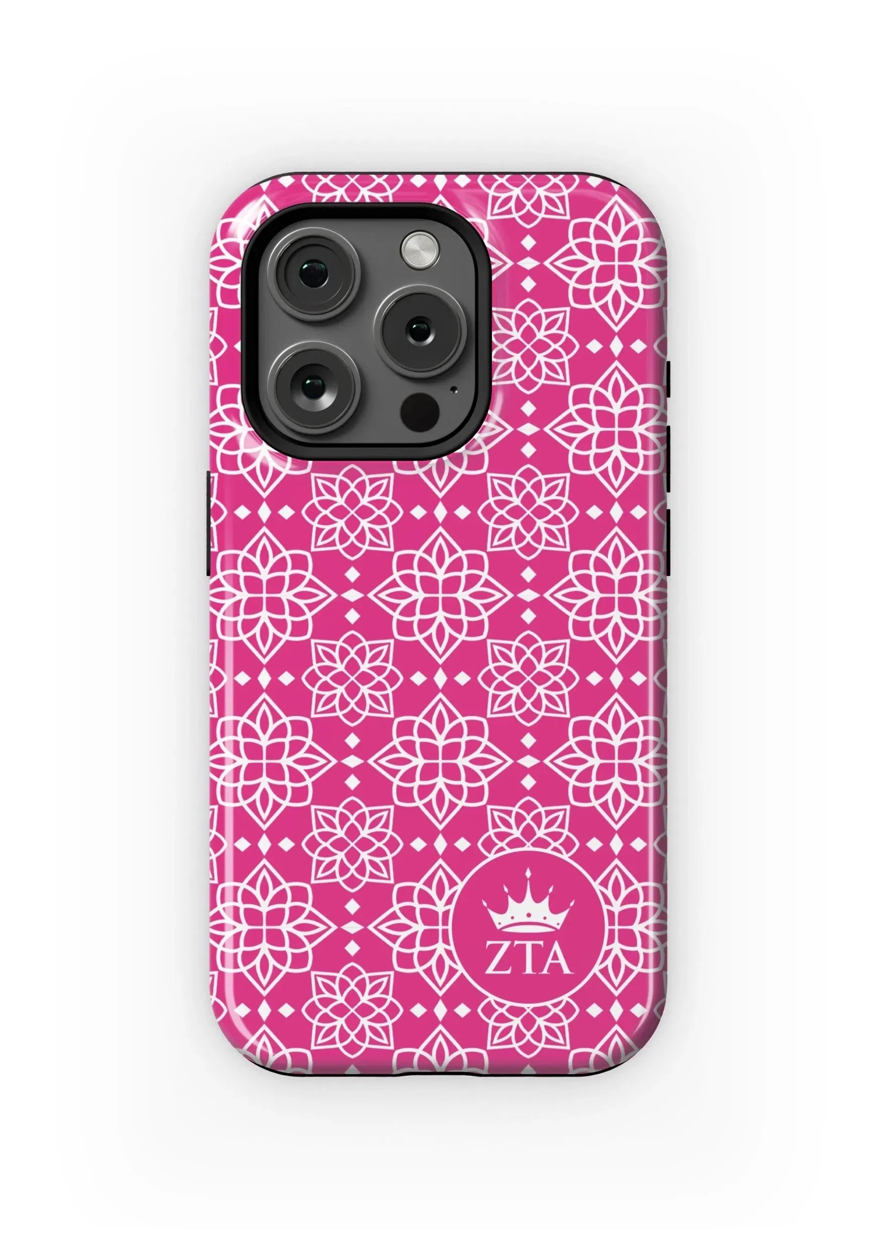 Zeta Tau Alpha iPhone 15, 14, 13 Mobile Phone Case - Pink Ornate Gloss Mobile Phone Cases