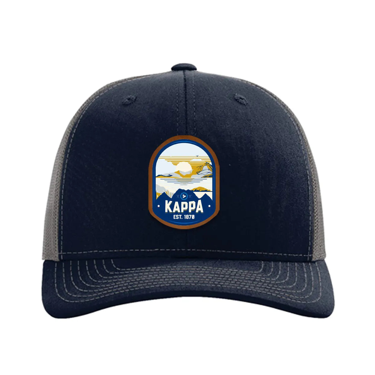 Kappa Kappa Gamma Richardson 112 UV Print Leatherette Patch Trucker Hat - Ventura Navy Charcoal Trucker Hat