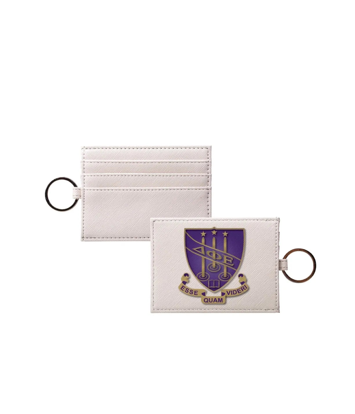 Delta Phi Epsilon Vegan Saffiano Leather Keychain Cardholder - Crest Travel Wallet