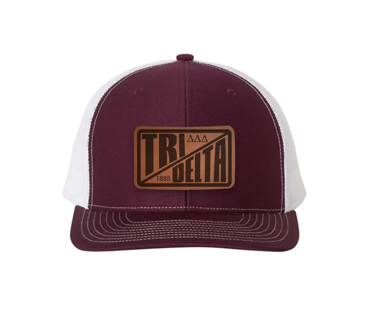 Tri Delta Richardson 112 Leatherette Patch Trucker Hat - Divide Maroon White Trucker Hat