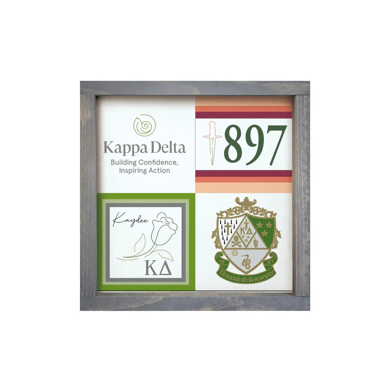 Kappa Delta 12x12 Wood Framed Sign - Classic Color Block Weathered Gray Wall Art & Signs