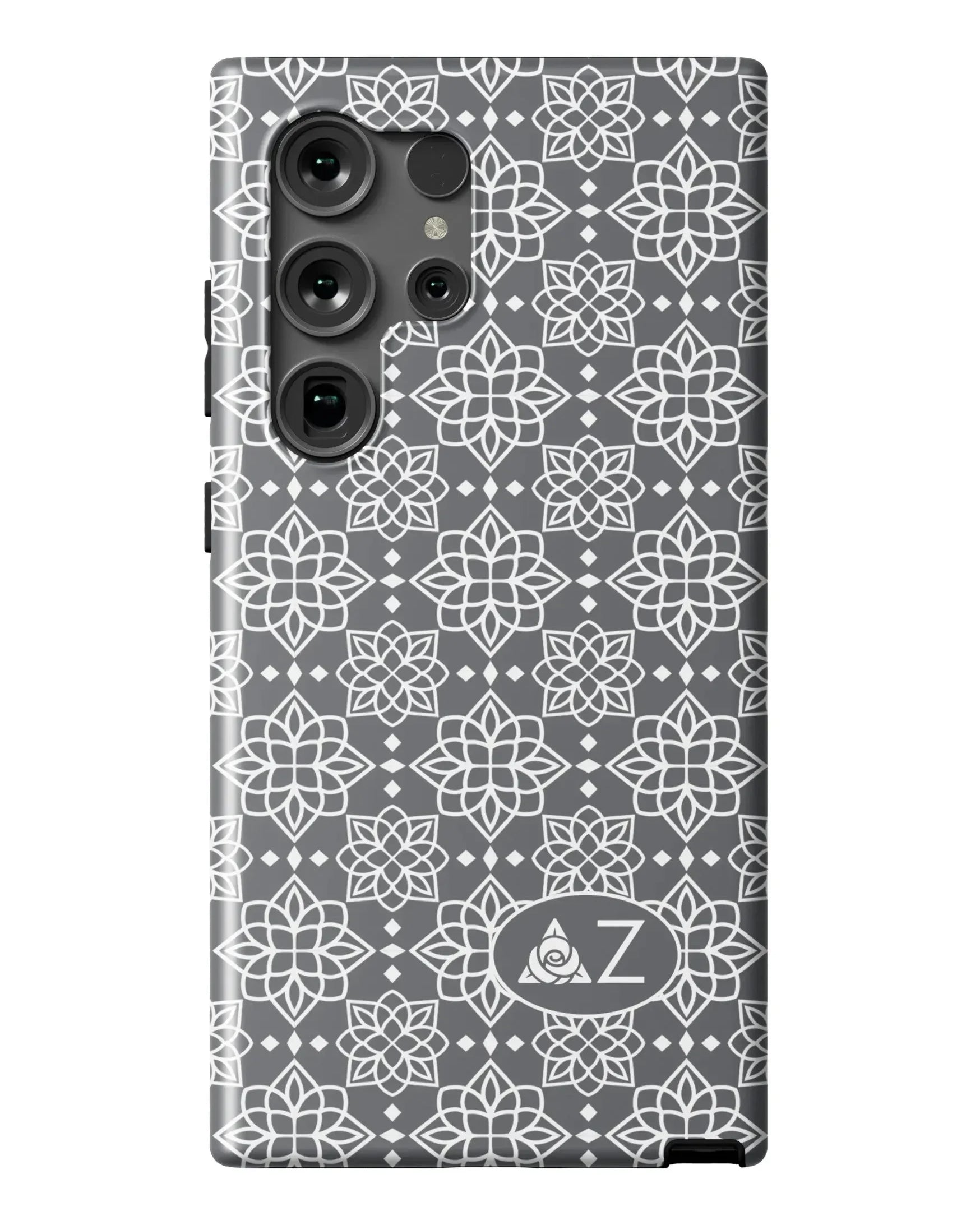 Delta Zeta Samsung Galaxy 24, 23 Mobile Phone Case - Gray Ornate Matte Mobile Phone Cases